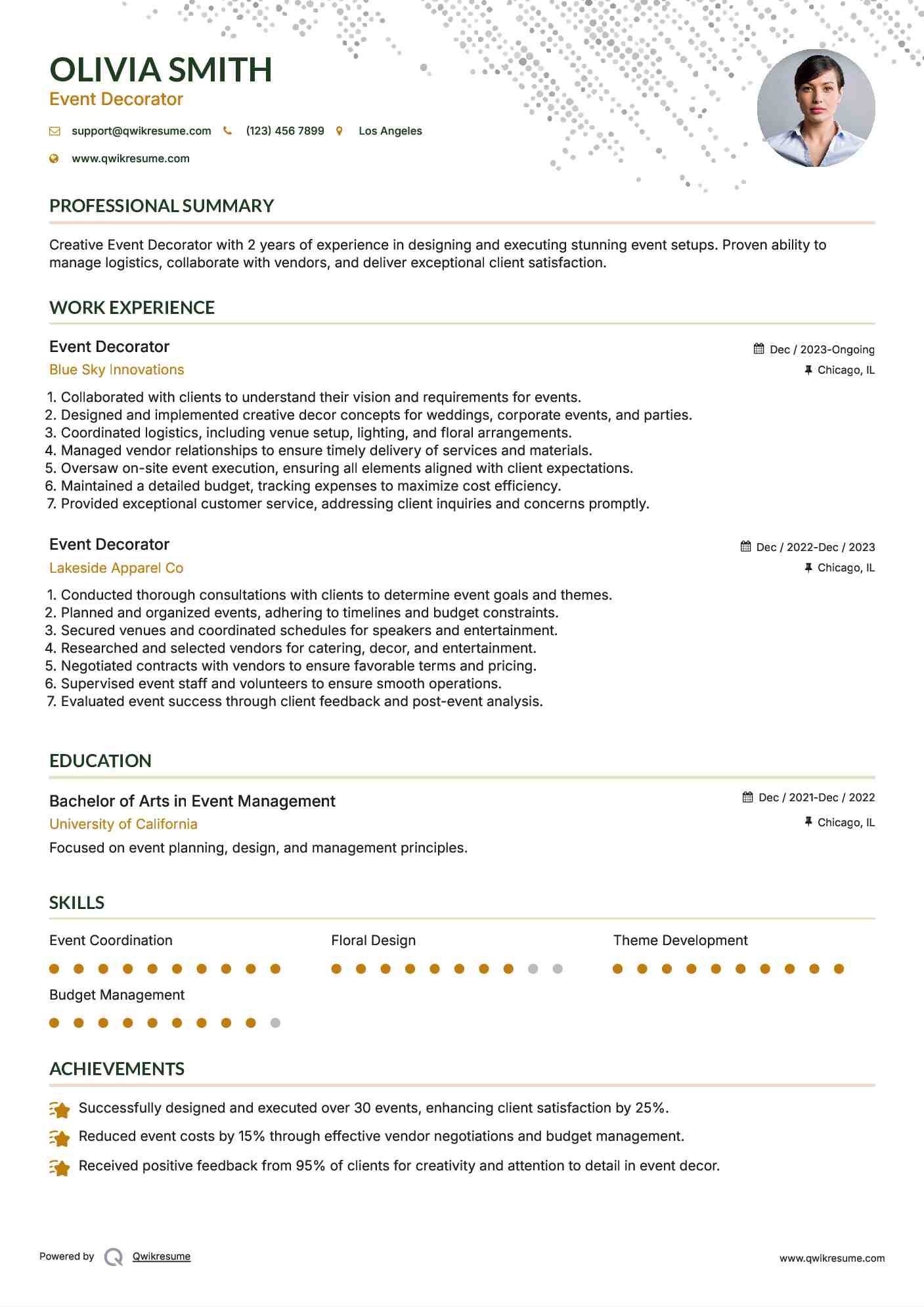 Event Decorator Resume Sample