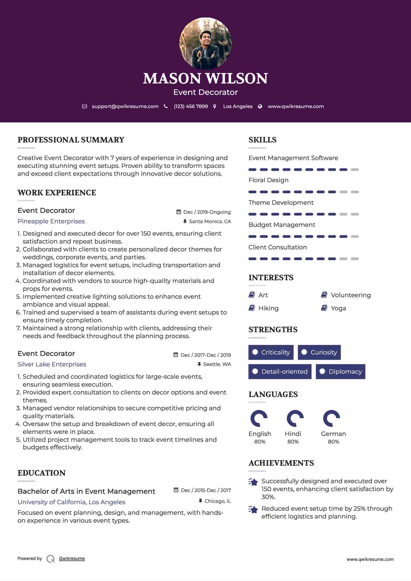 Event Decorator Resume Template
