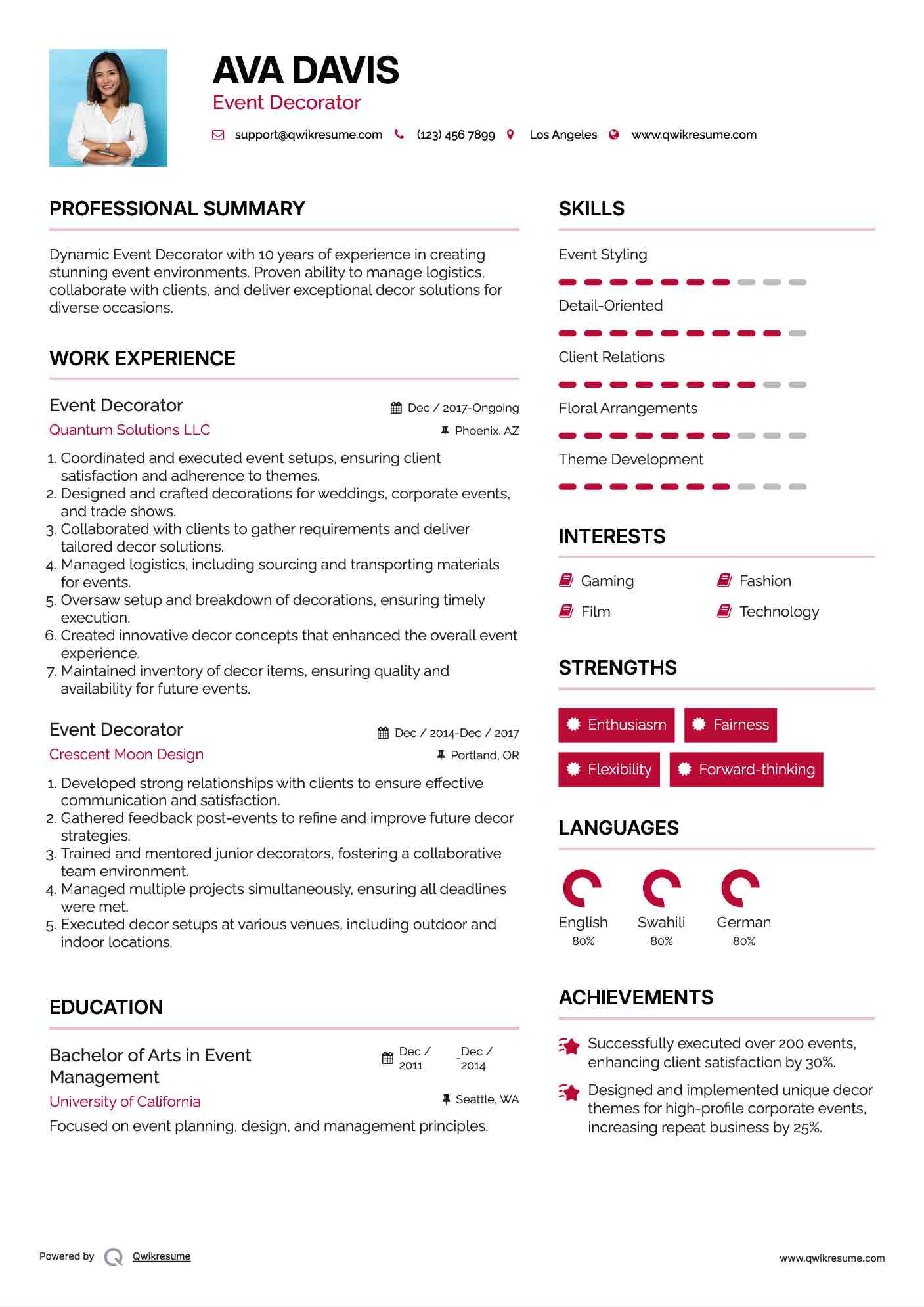 Event Decorator Resume Sample