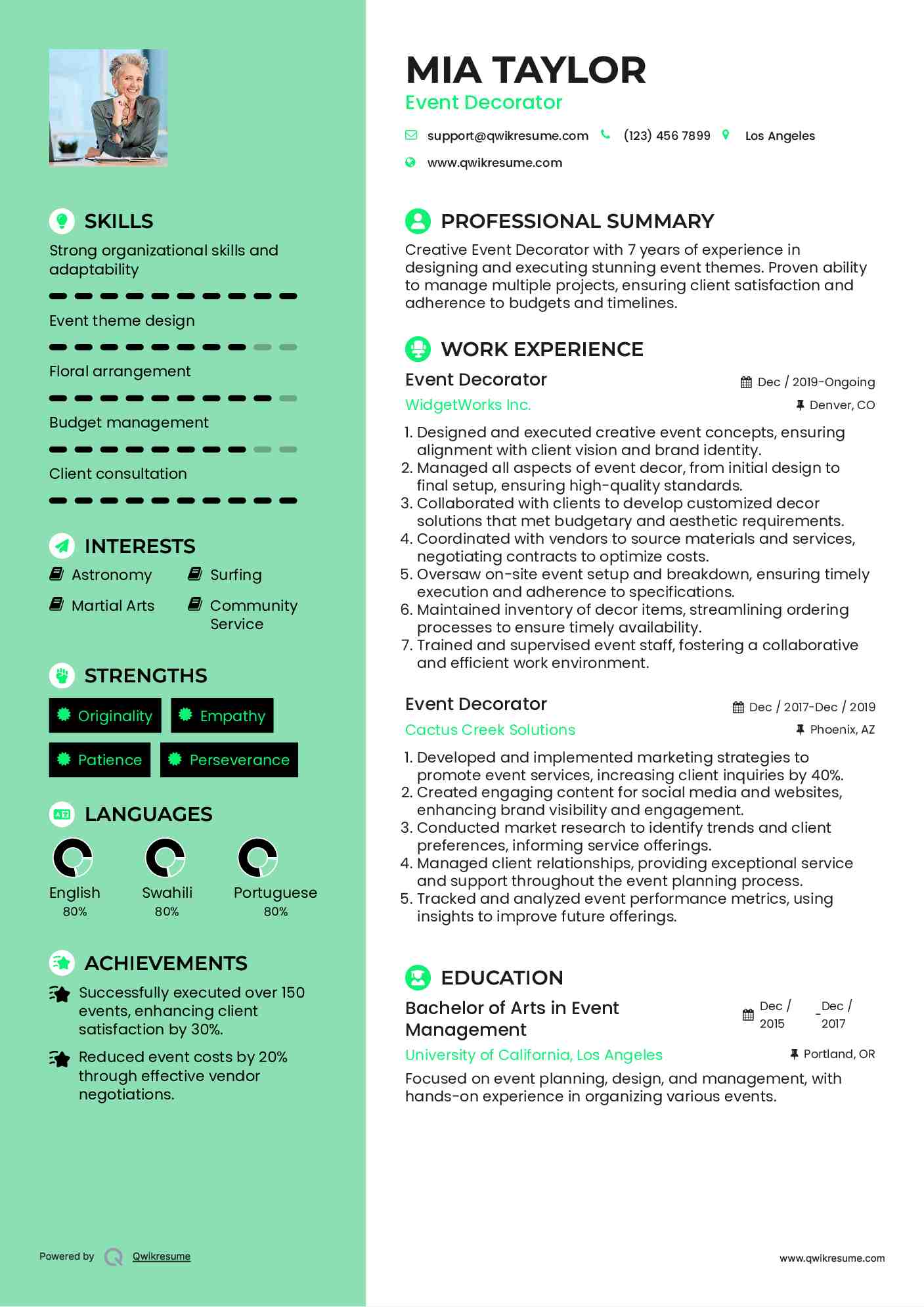 Event Decorator Resume Model