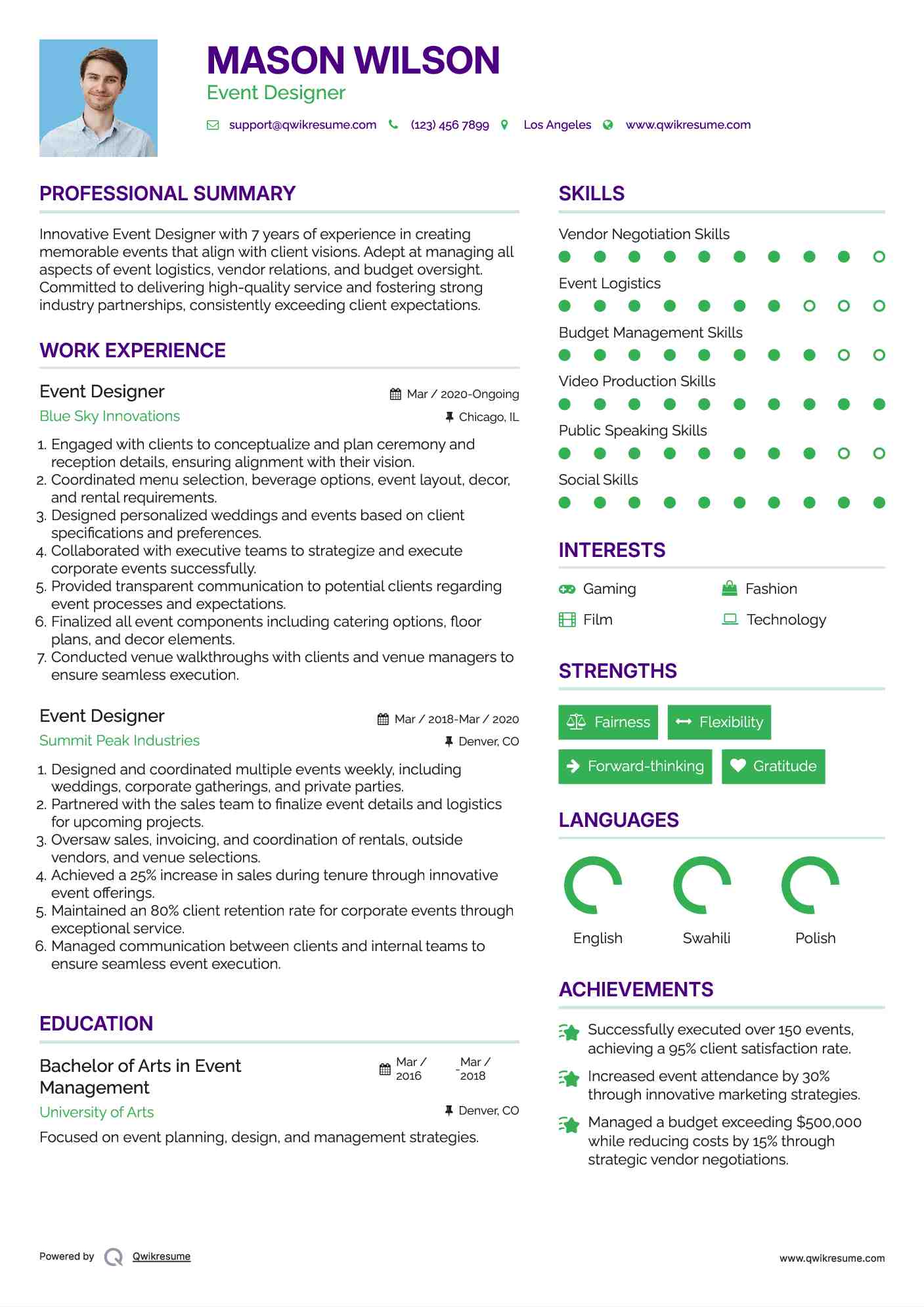Event Designer Resume Template