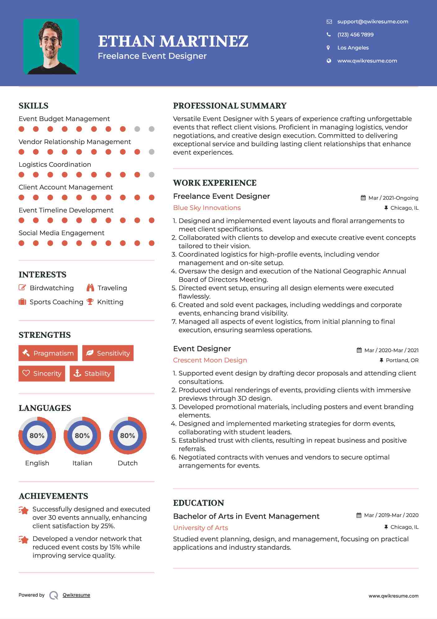 Freelance Event Designer Resume Format