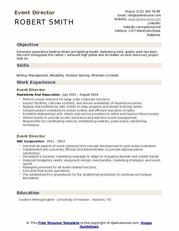 Event Director Resume Samples QwikResume