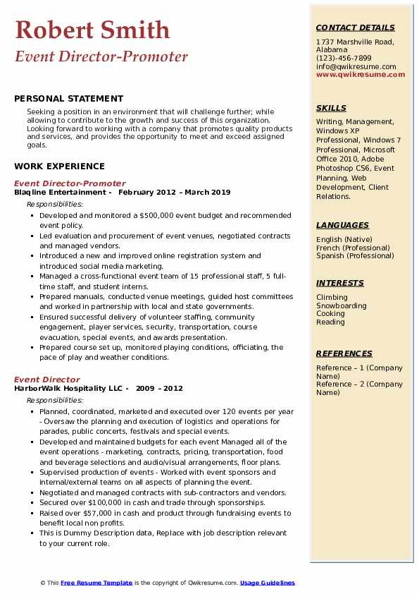 Event Director Resume Samples QwikResume