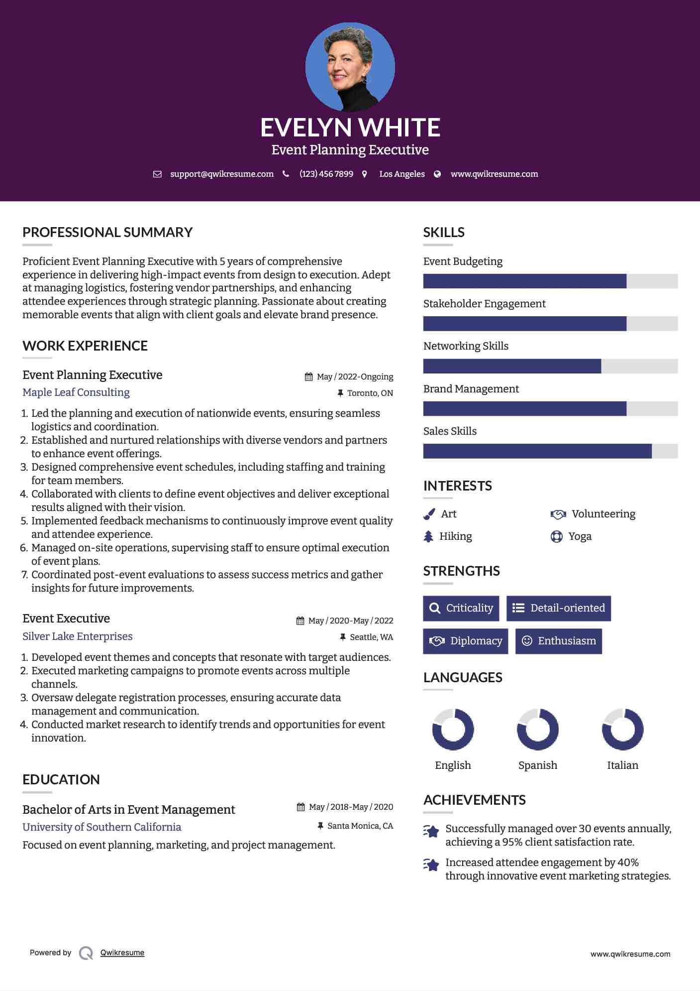 Event Planning Executive Resume Template