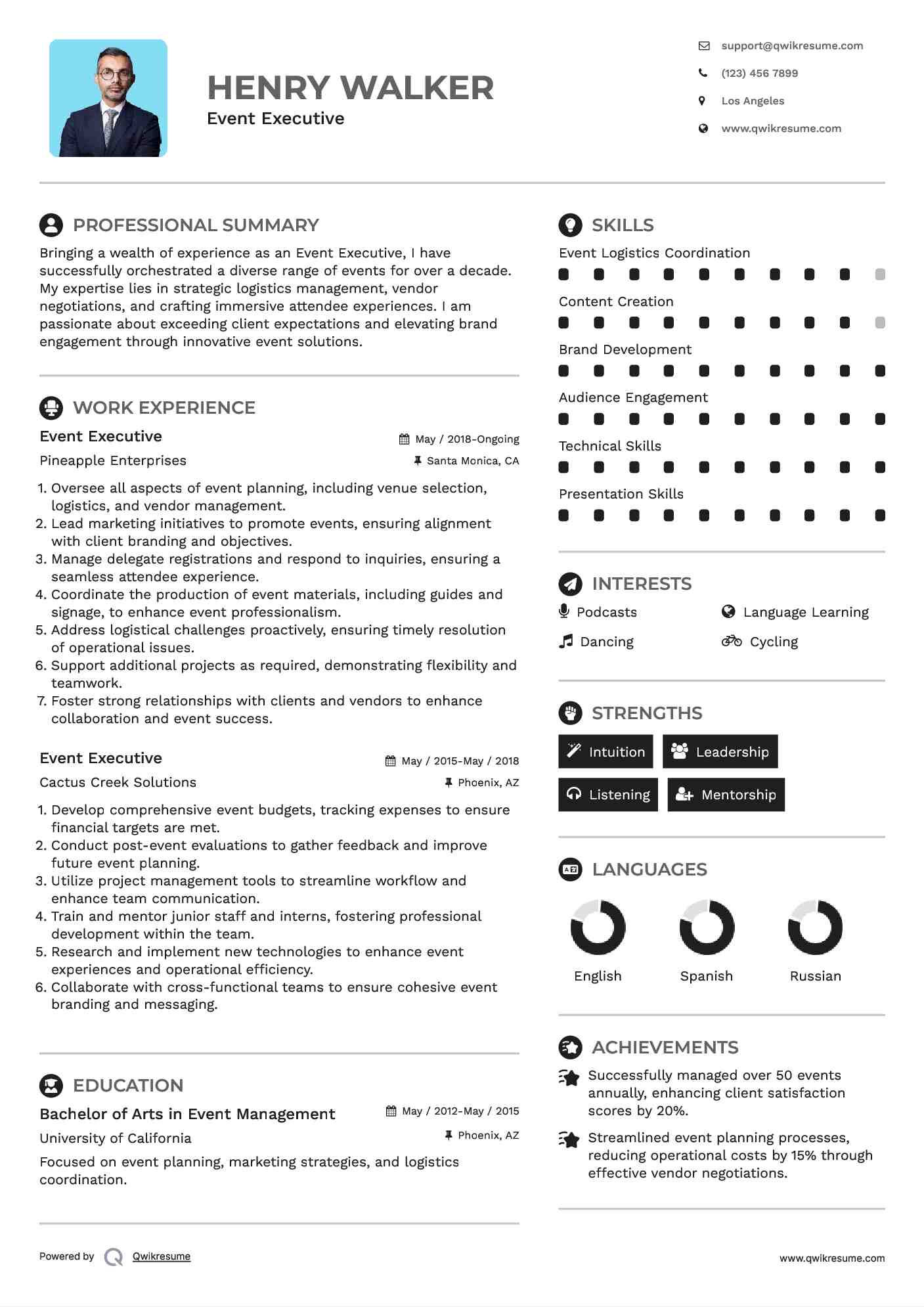 Event Executive Resume Model