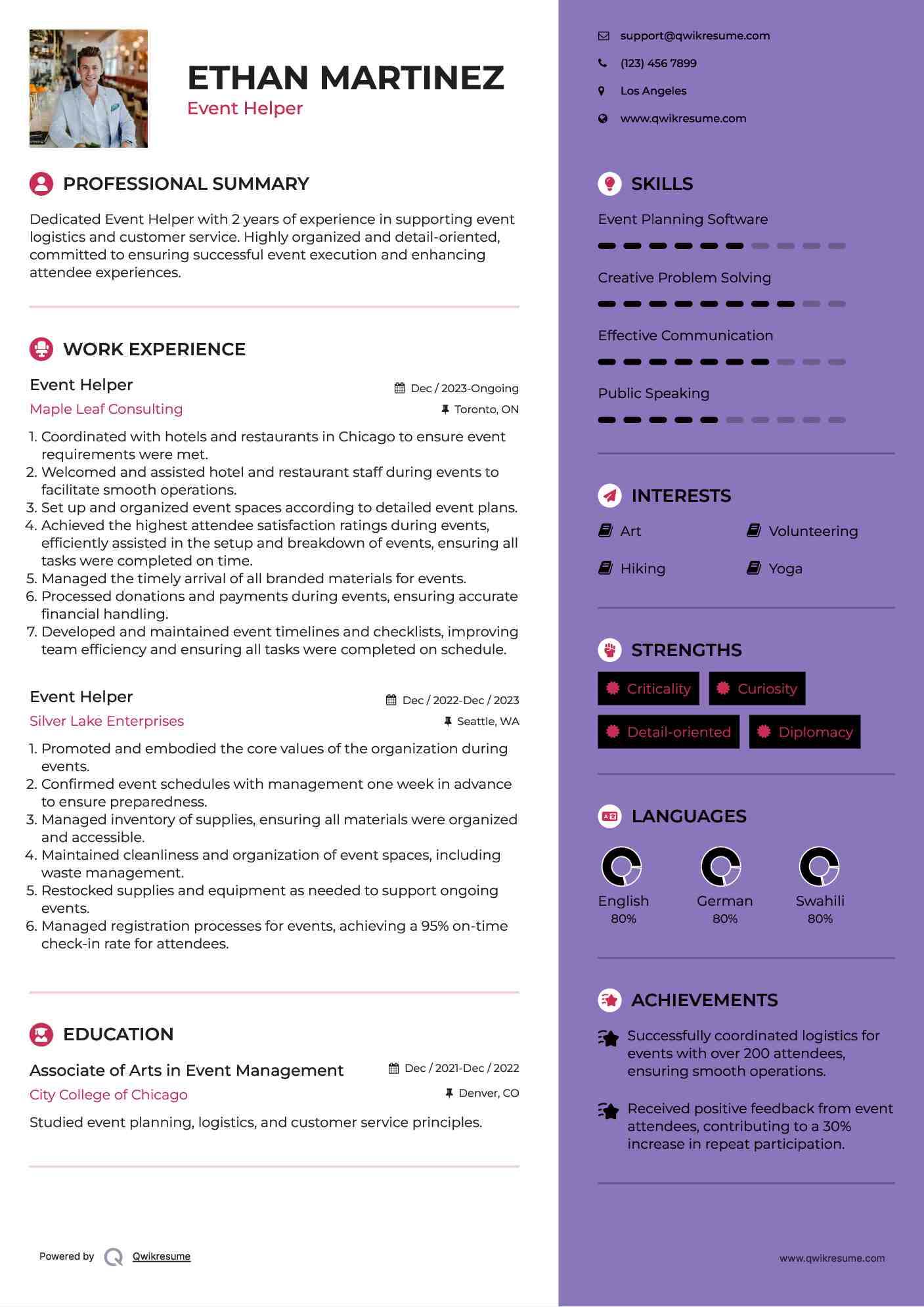 Event Helper Resume Template
