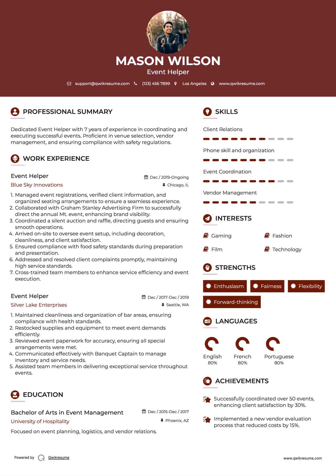 Event Helper Resume Example