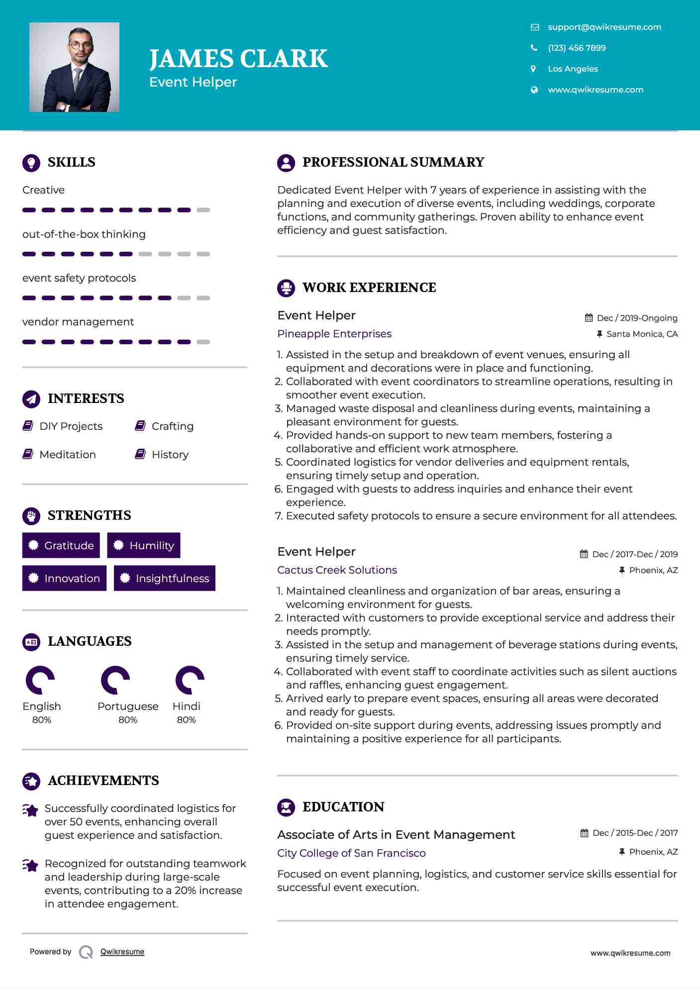 Event Helper Resume Example