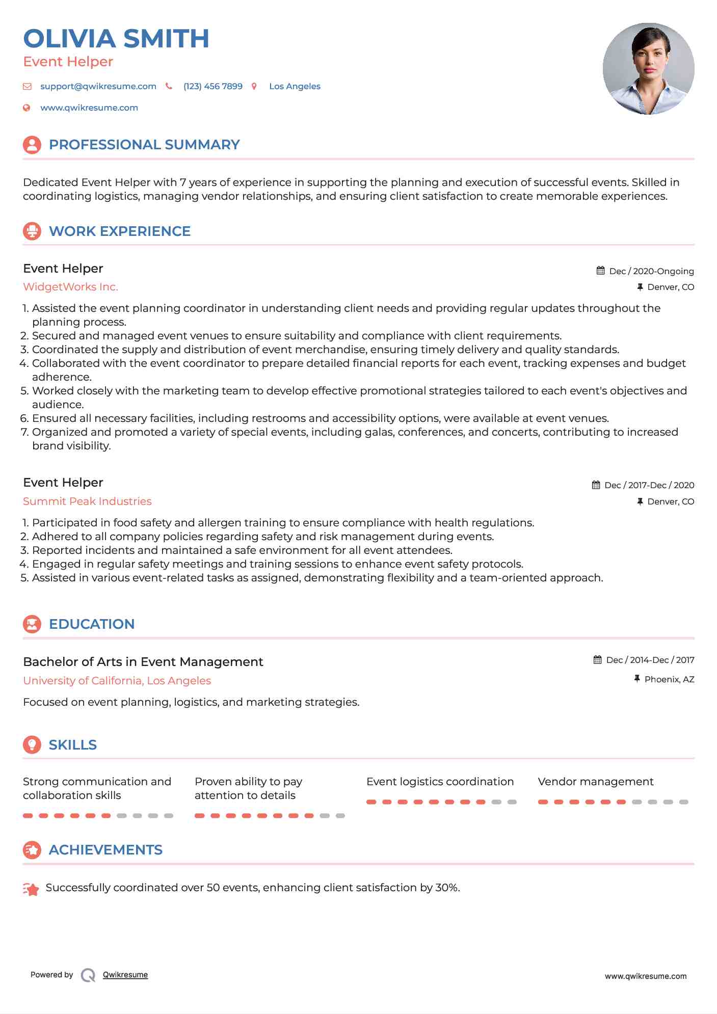 Event Helper Resume Template