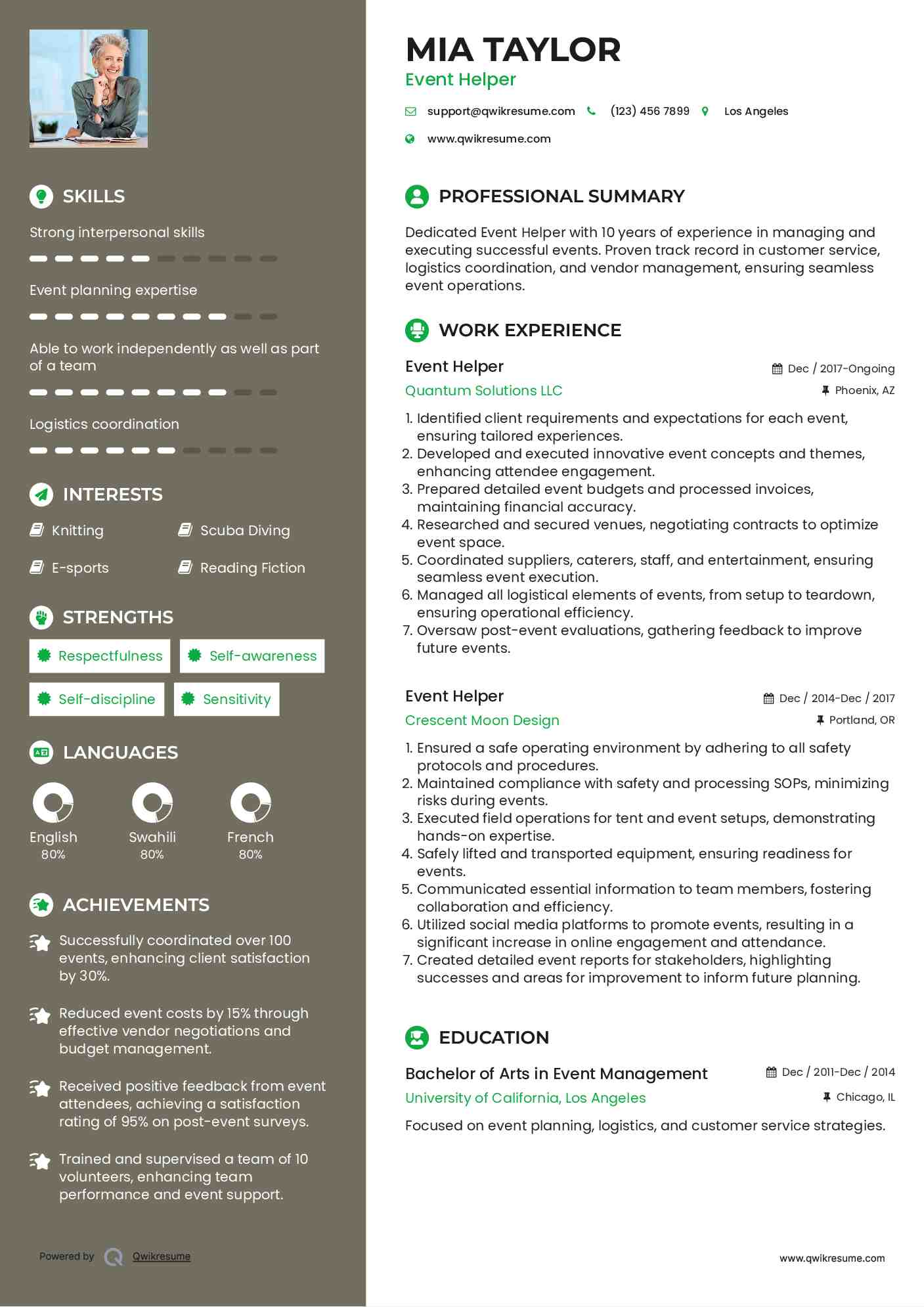 Event Helper Resume Format