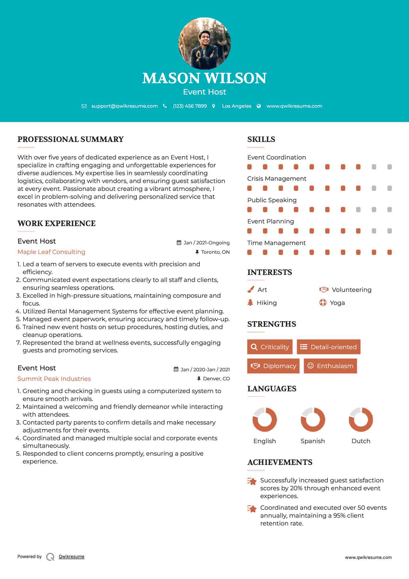 Event Host Resume Format
