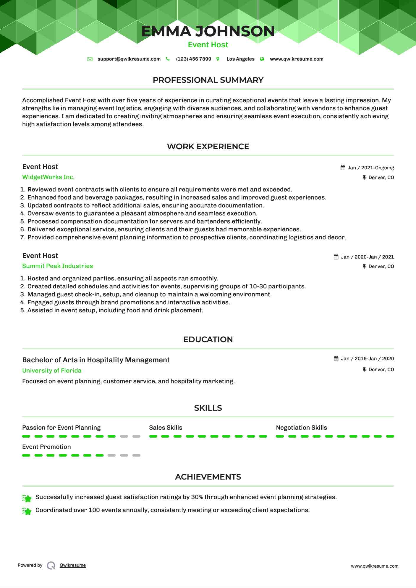 Event Host Resume Template