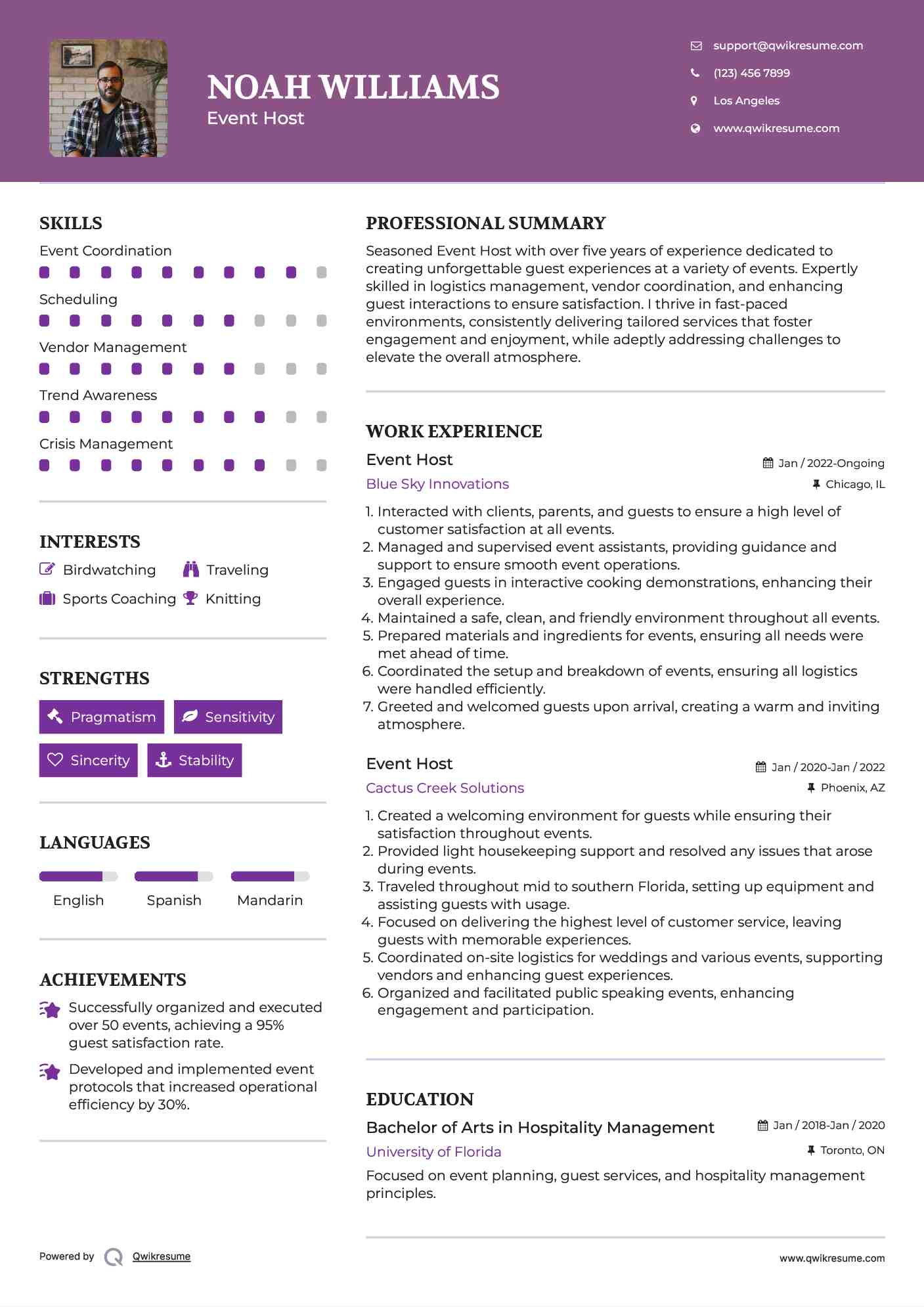 Event Host Resume Example