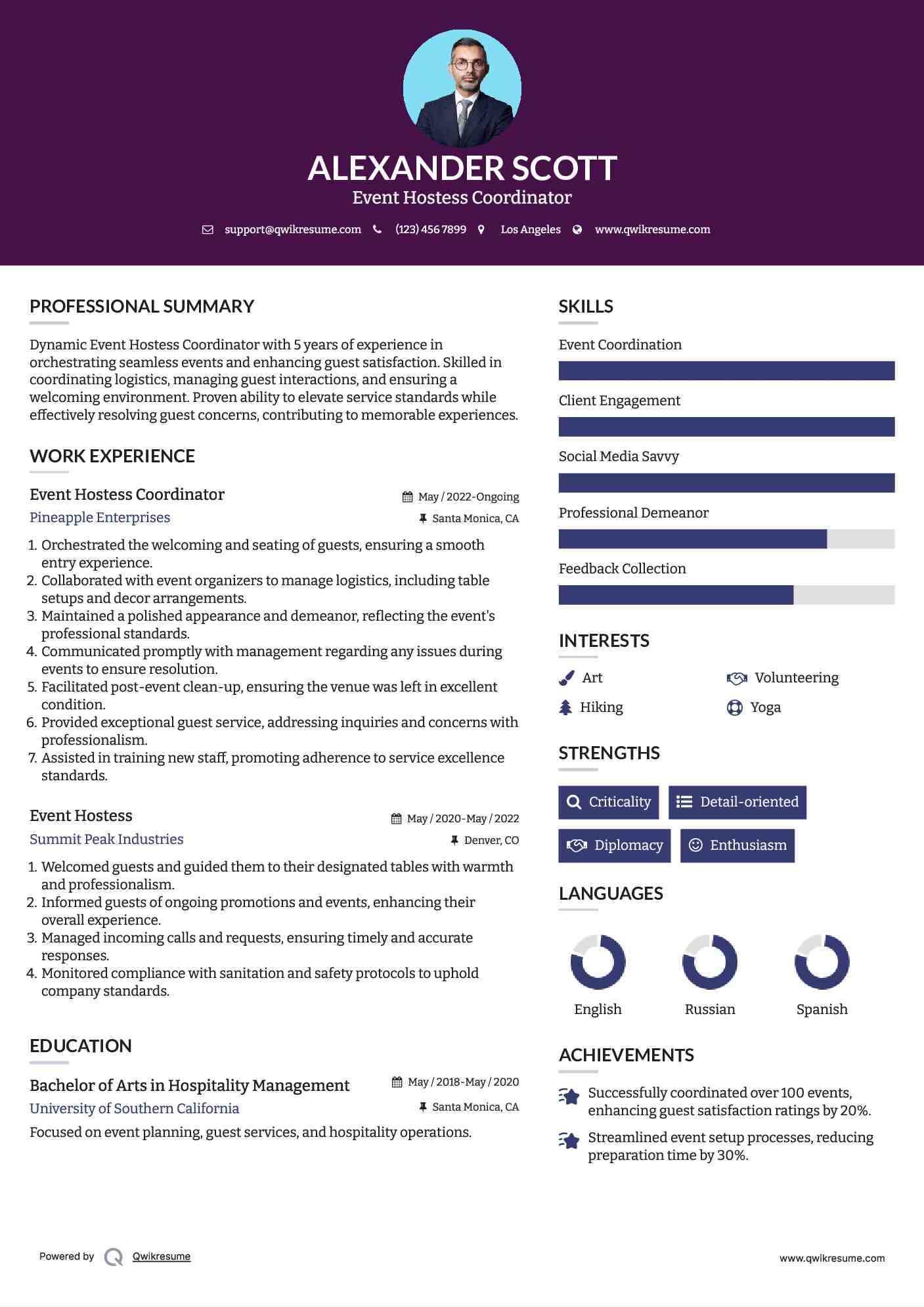 Event Hostess Coordinator Resume Sample