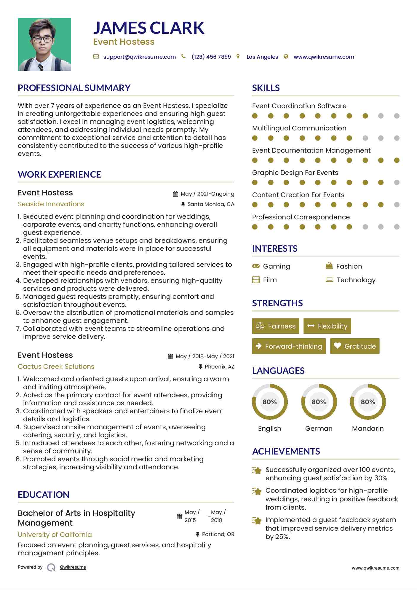 Event Hostess Resume Example