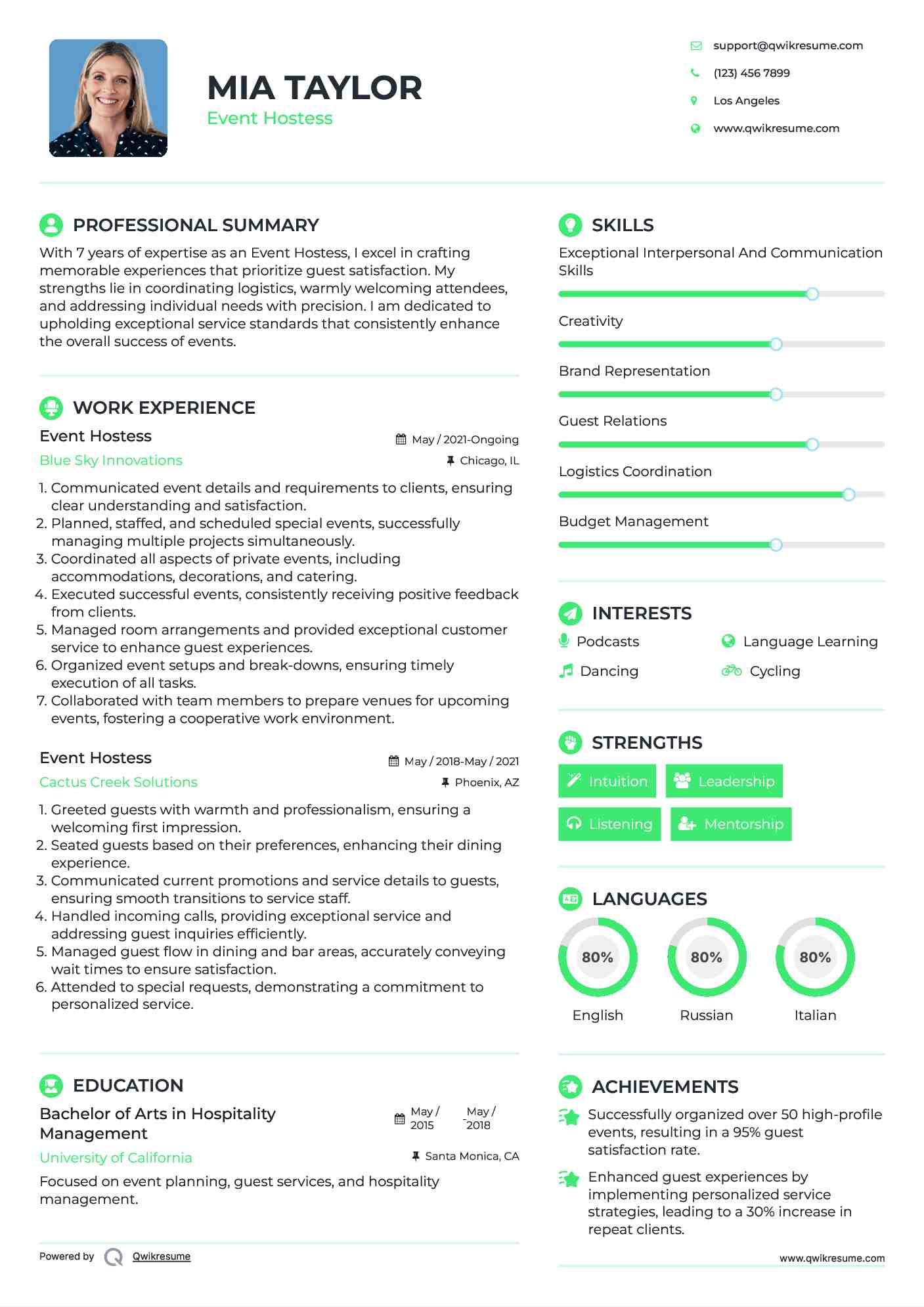 Event Hostess Resume Samples QwikResume