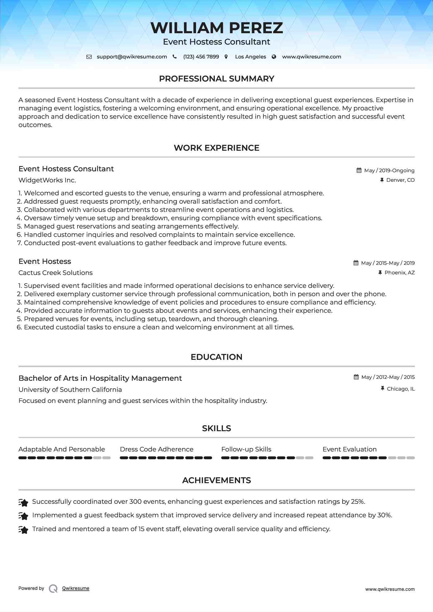 Event Hostess Resume Samples QwikResume
