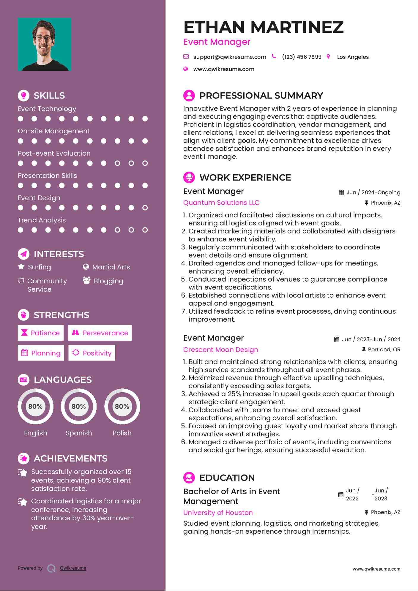 Event Manager Resume Sample Bellamine