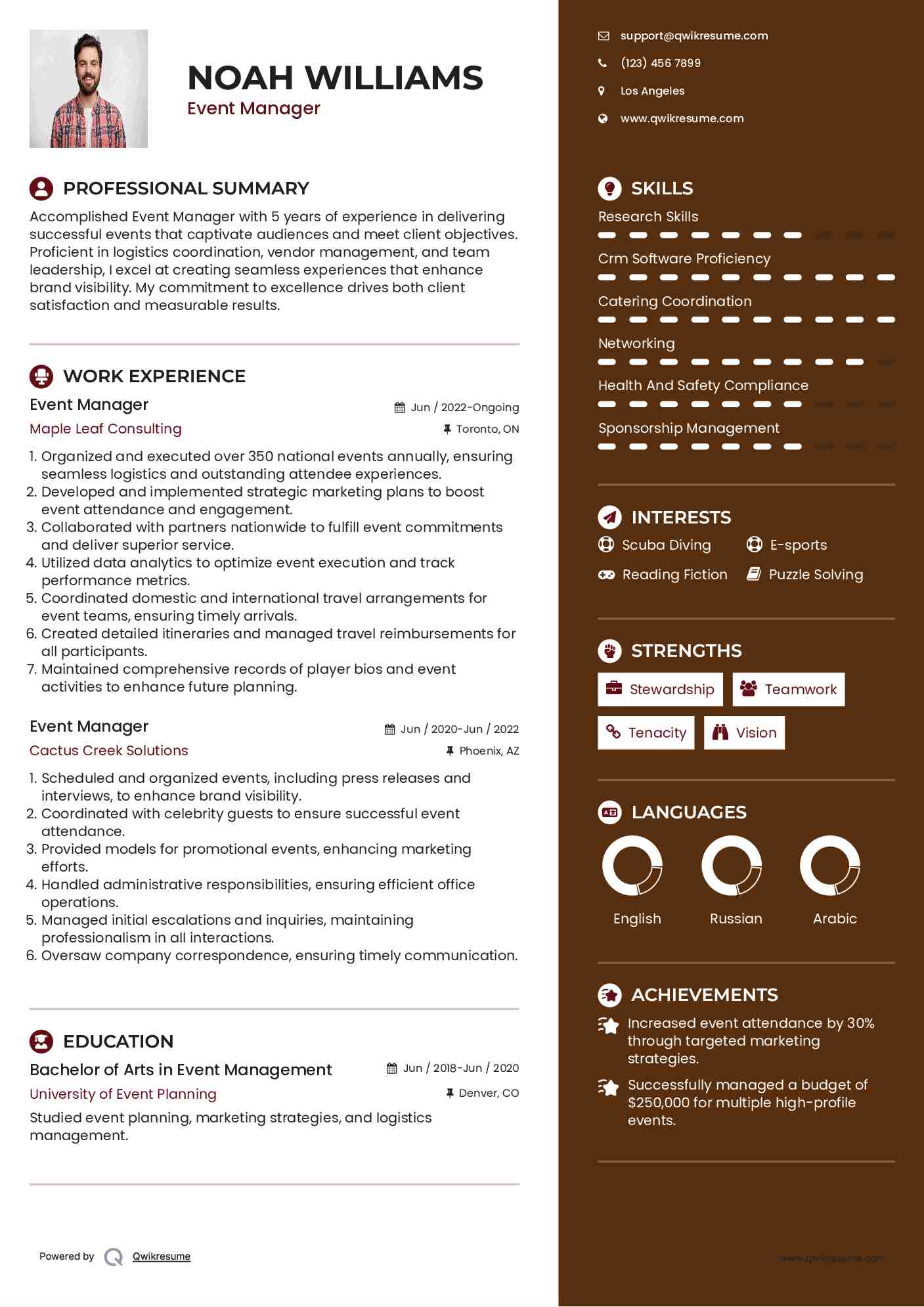 Event Manager Resume Samples QwikResume