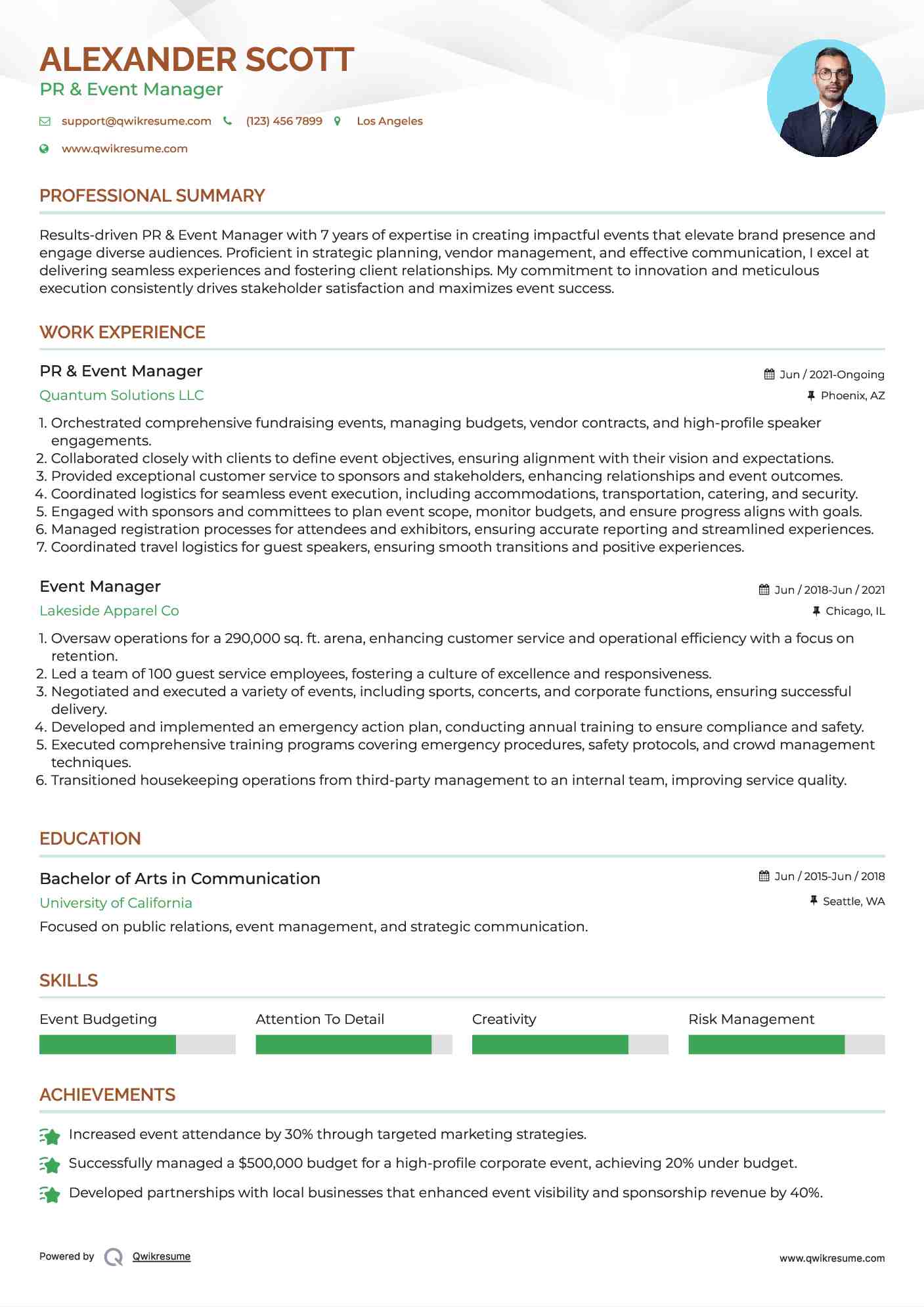 Event Manager Resume Samples QwikResume