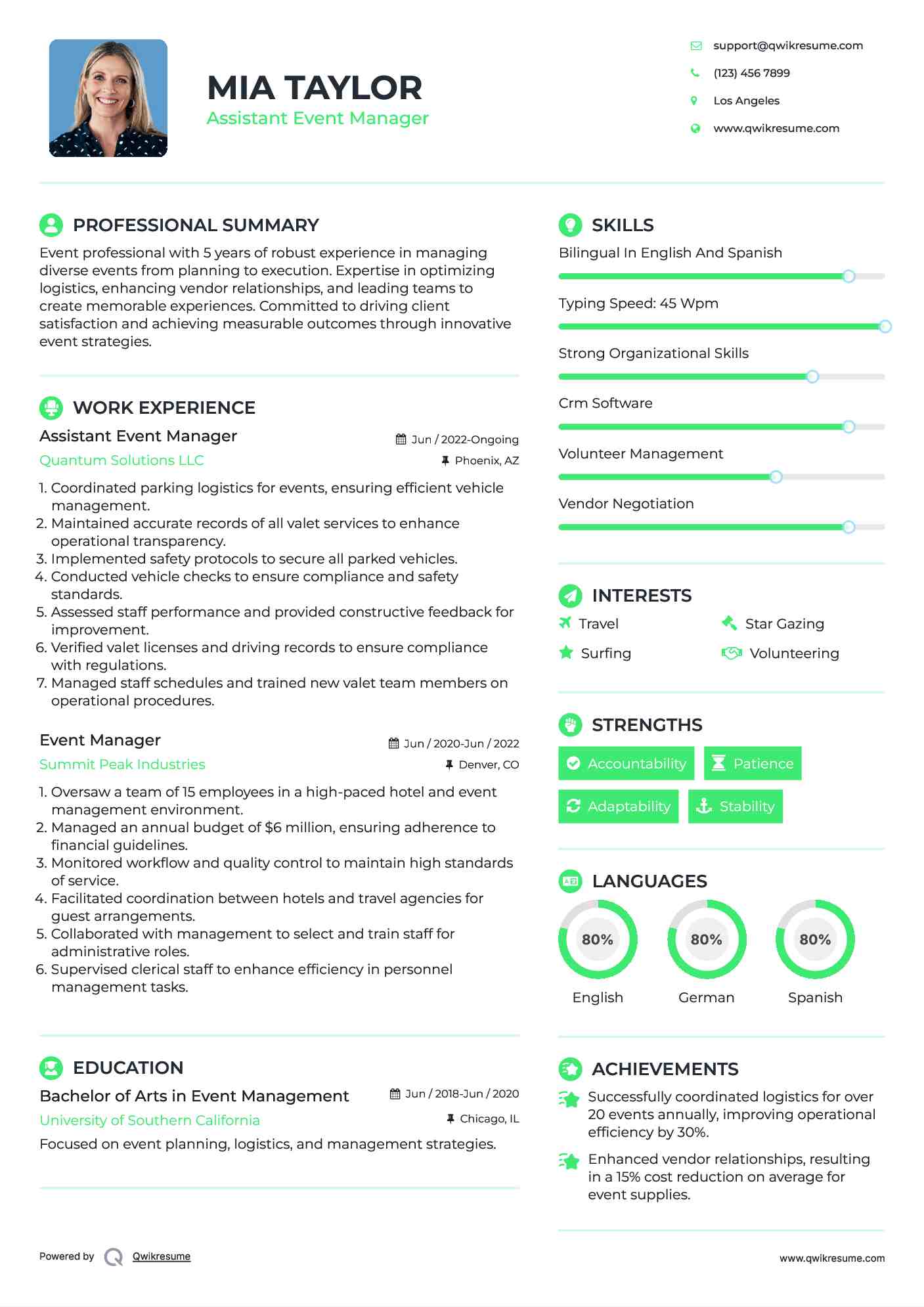 Event Manager Resume Samples QwikResume