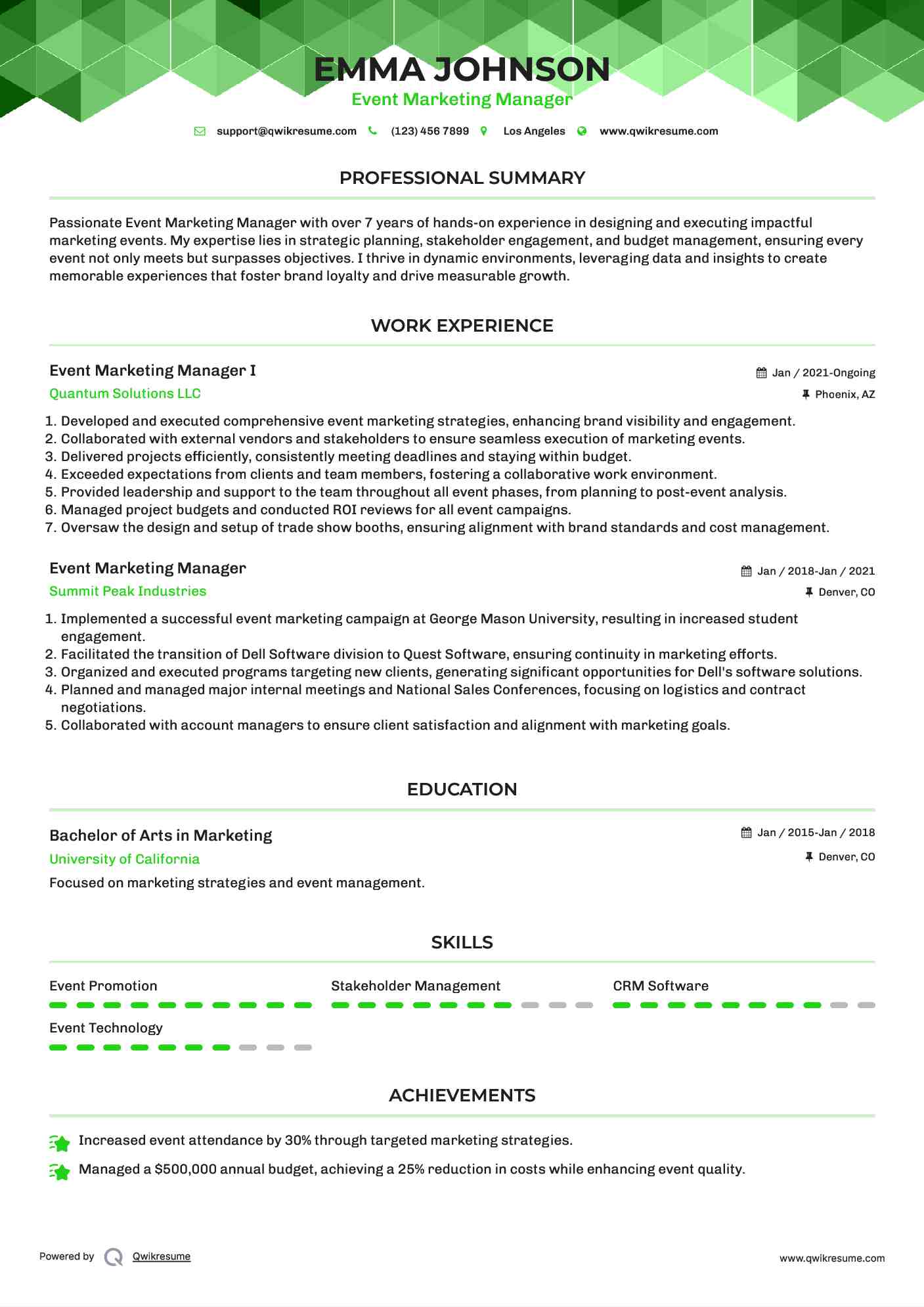 Event Marketing Manager I Resume Example