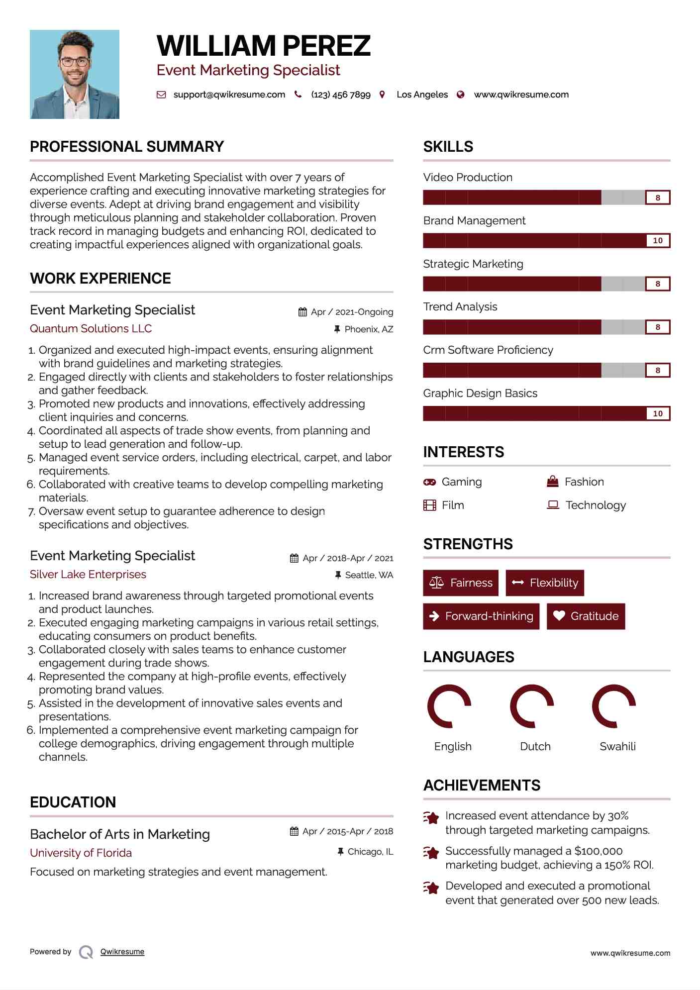 Event Marketing Specialist Resume Format