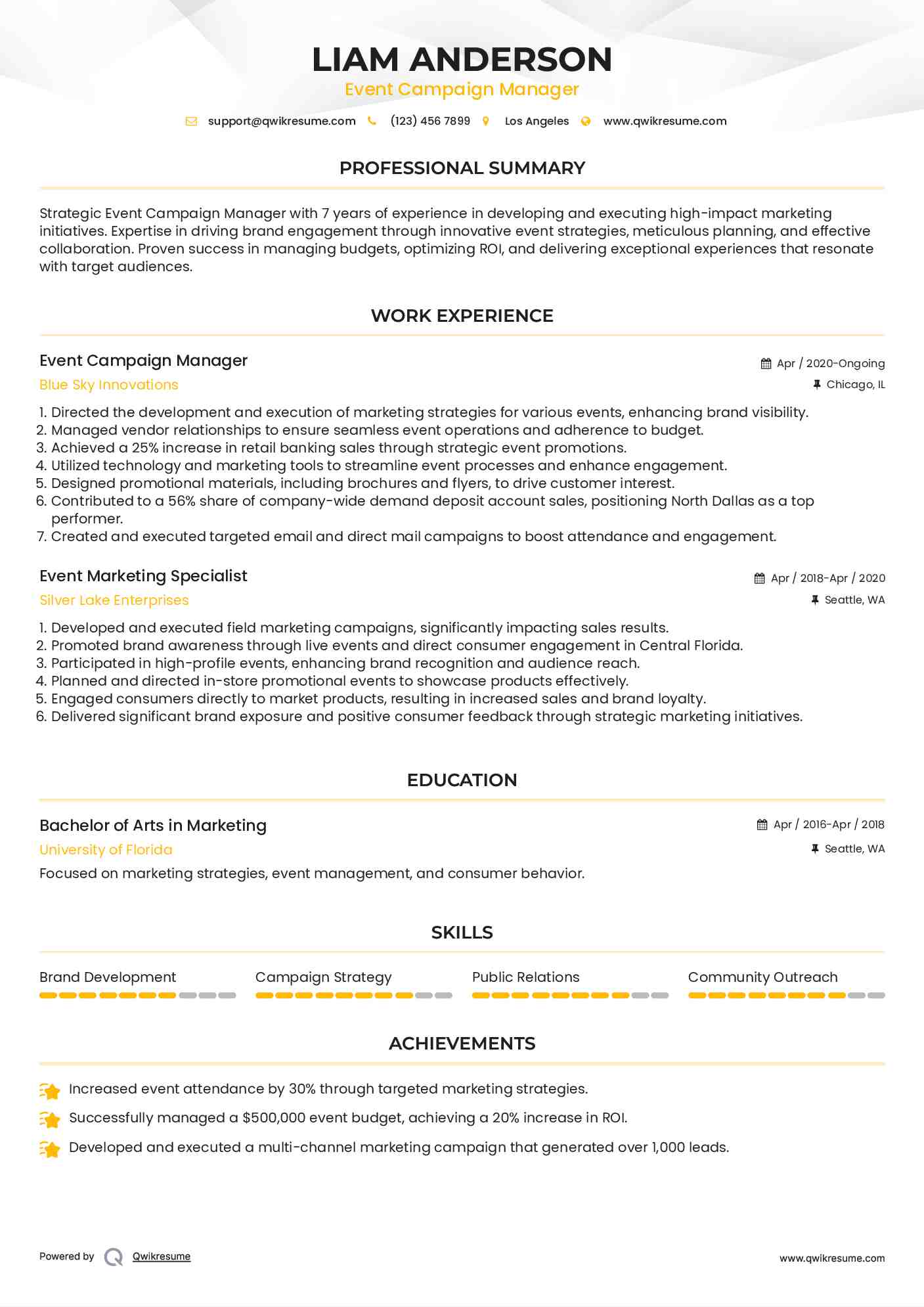 Event Campaign Manager Resume Format
