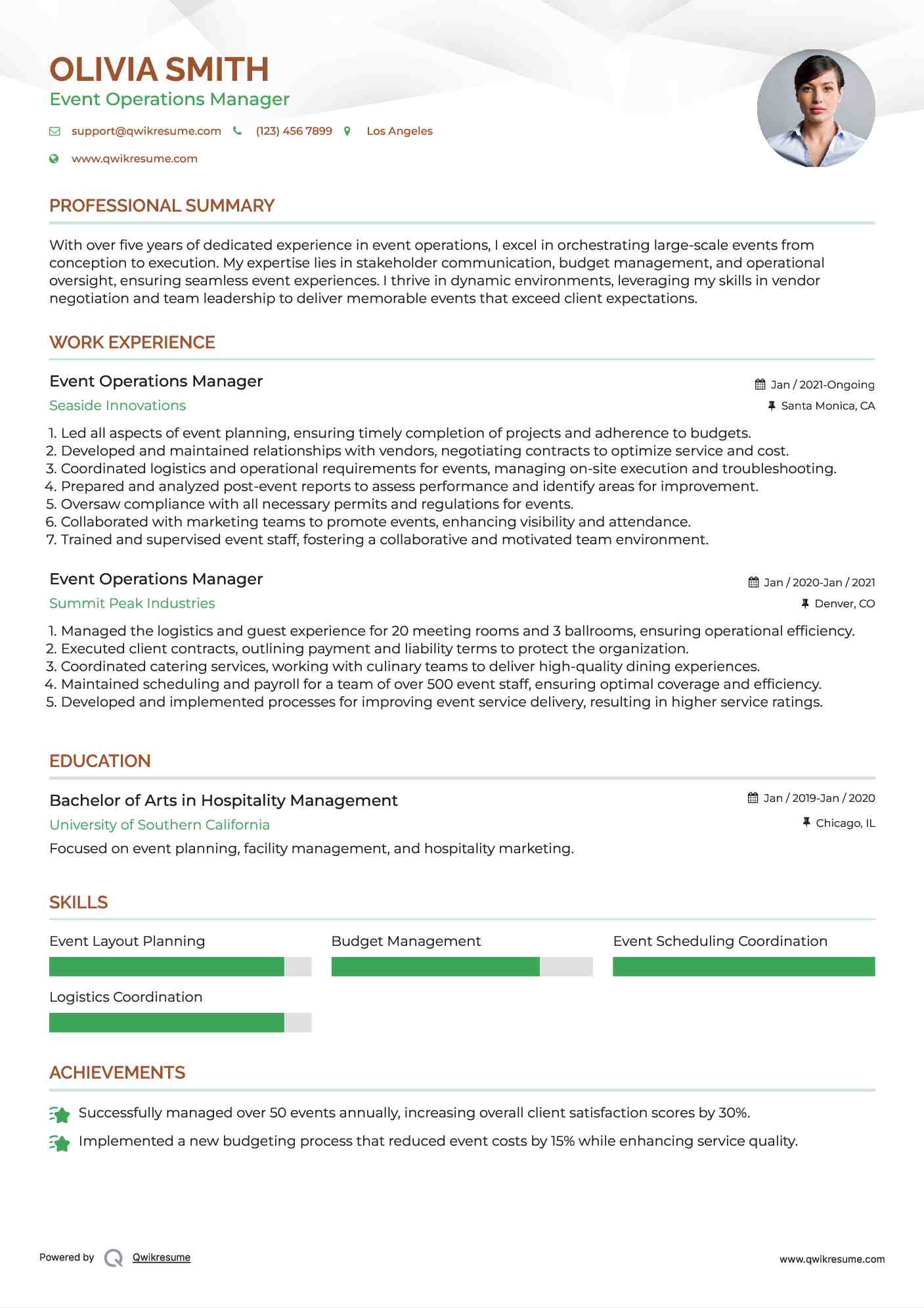 Event Operations Manager Resume Example