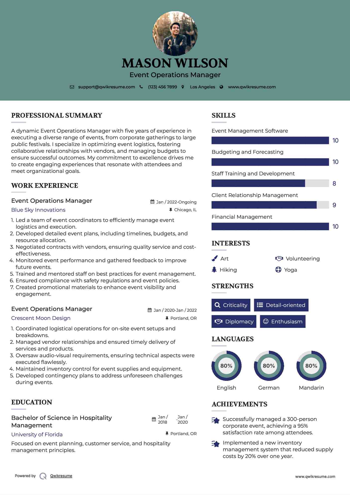 Event Operations Manager Resume Example