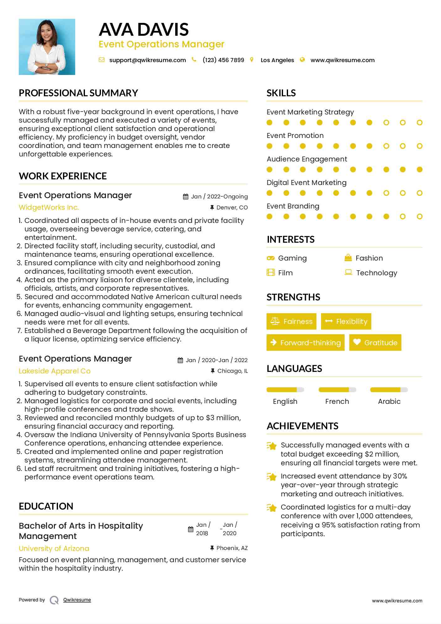 Event Operations Manager Resume Sample