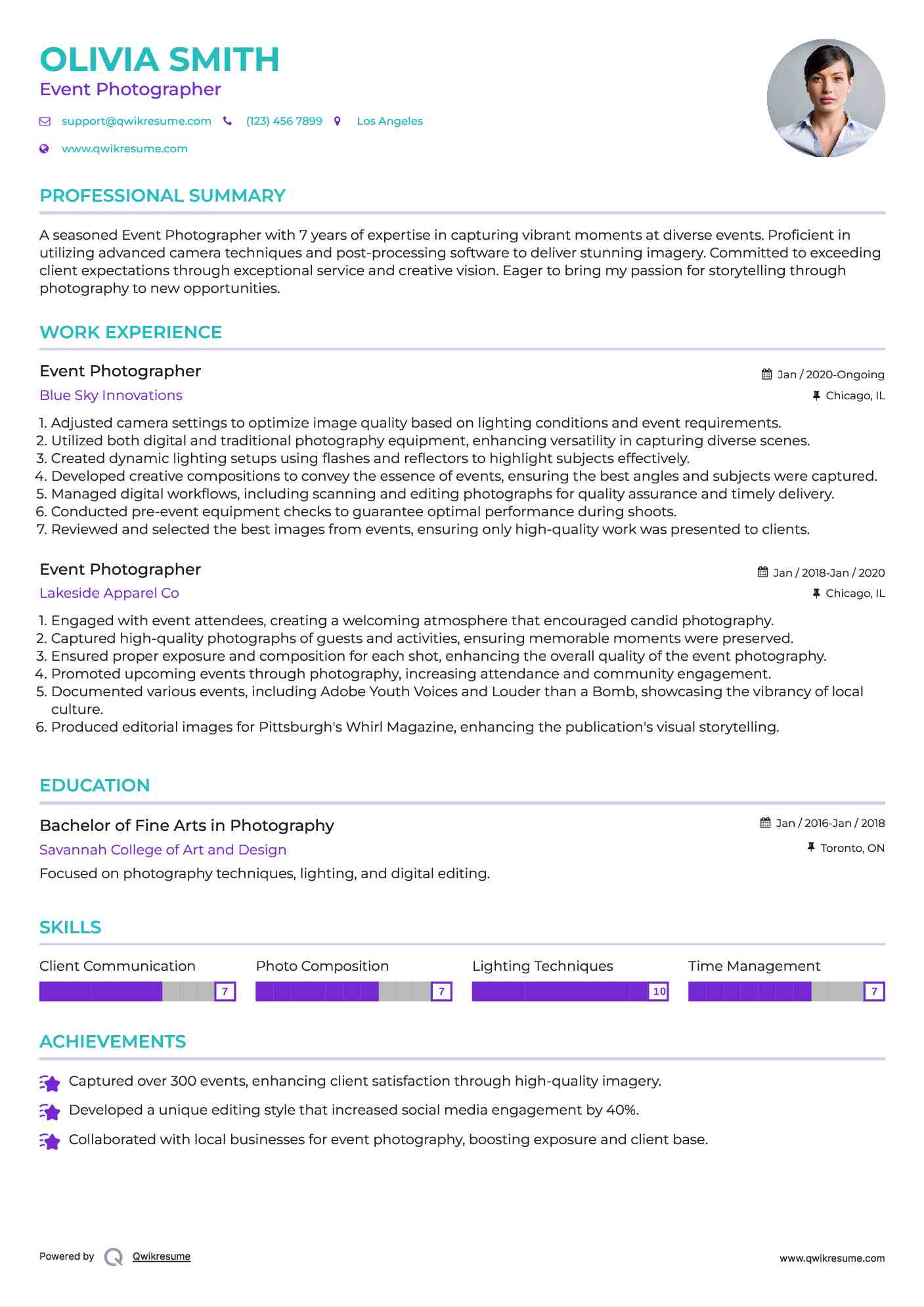 Event Photographer Resume Sample