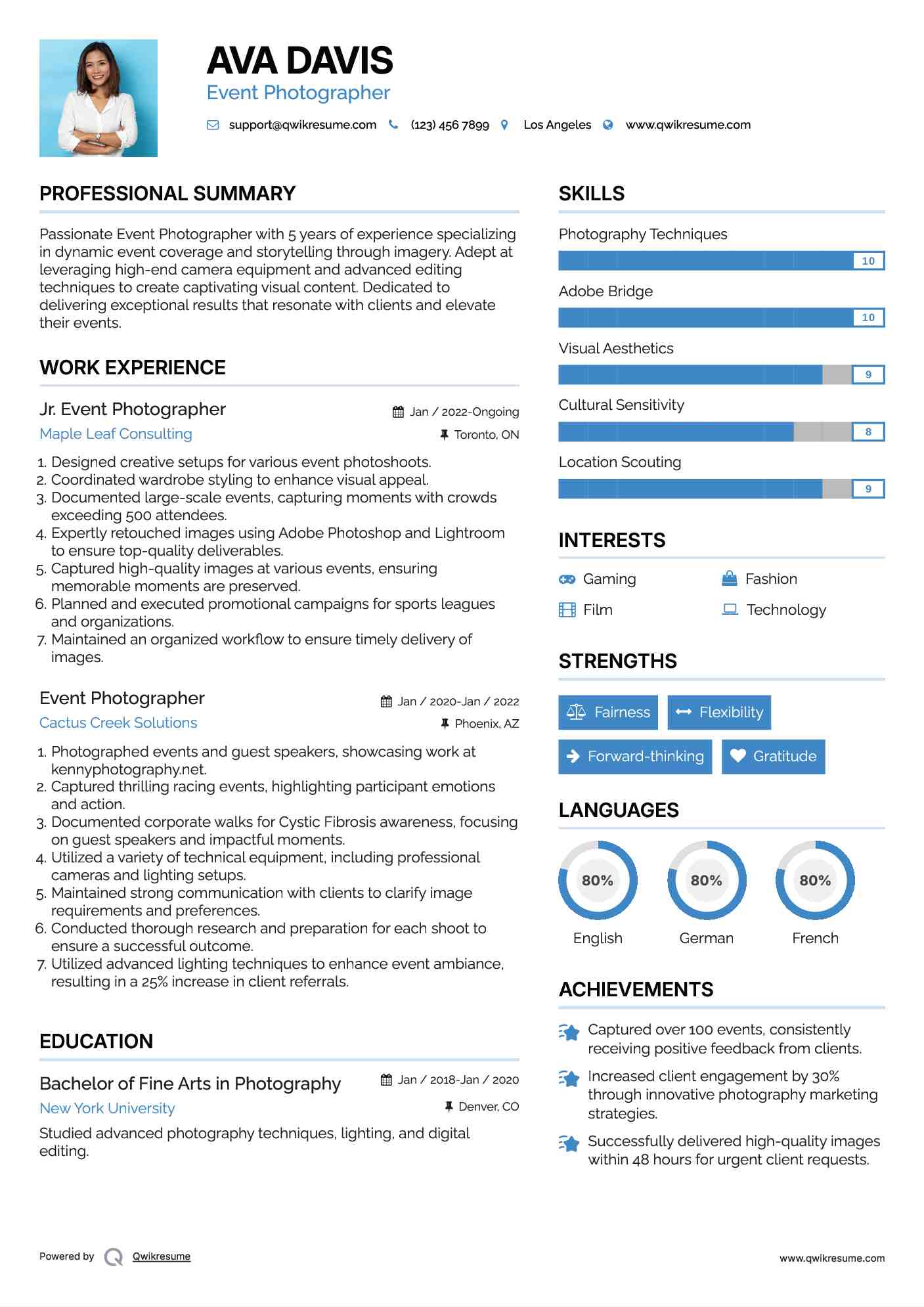 Jr. Event Photographer Resume Sample