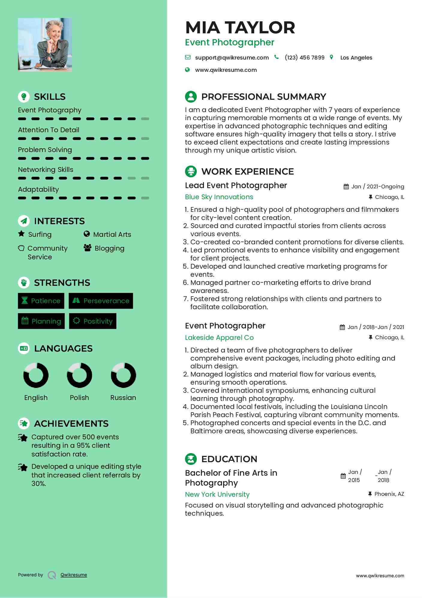 Lead Event Photographer Resume Template