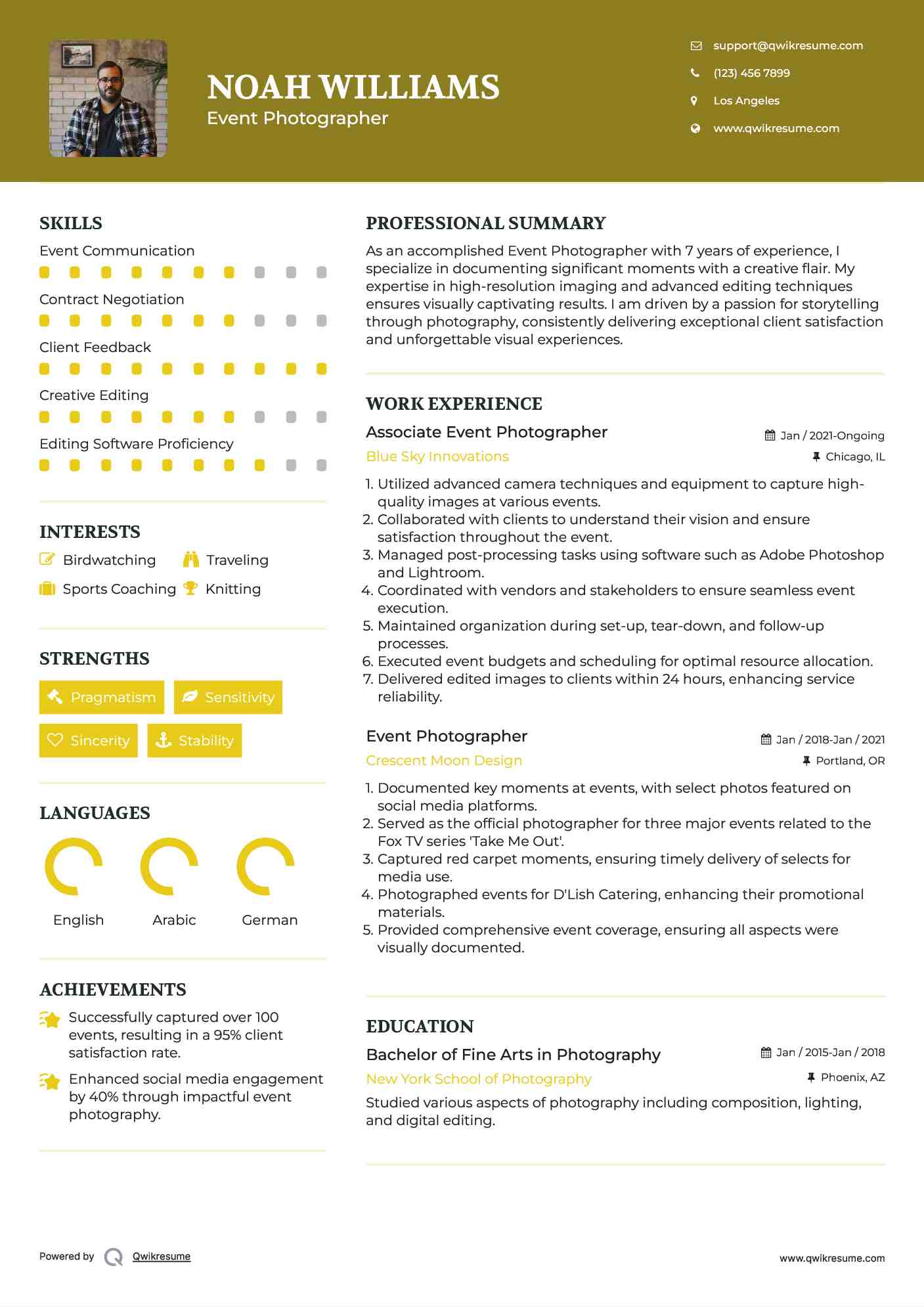 Associate Event Photographer Resume Model