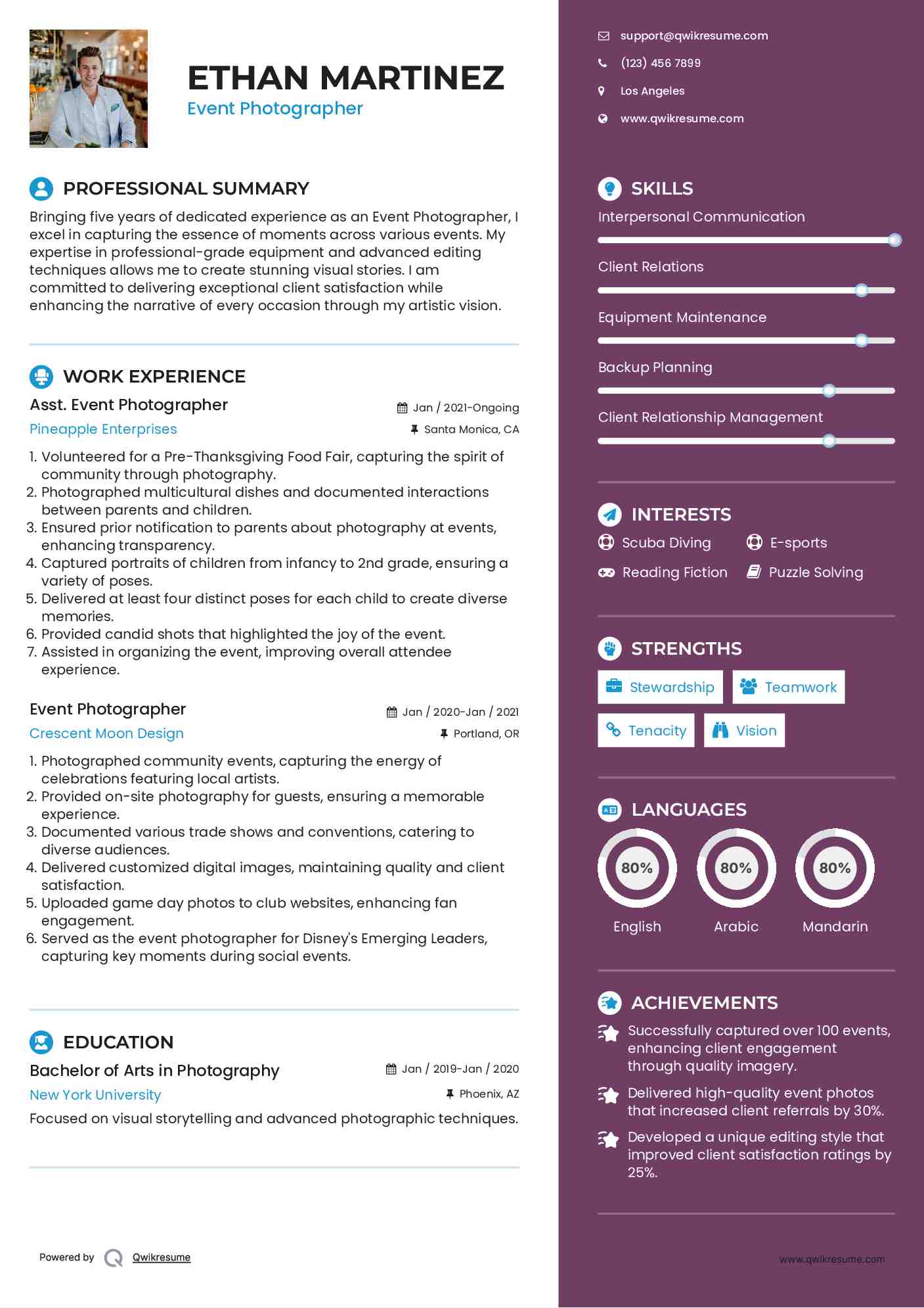 Asst. Event Photographer Resume Model