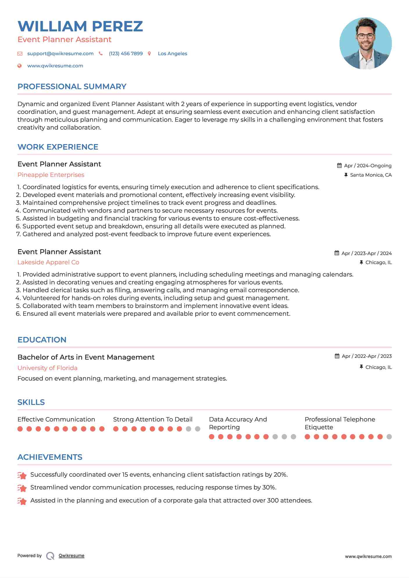 Event Planner Assistant Resume Template