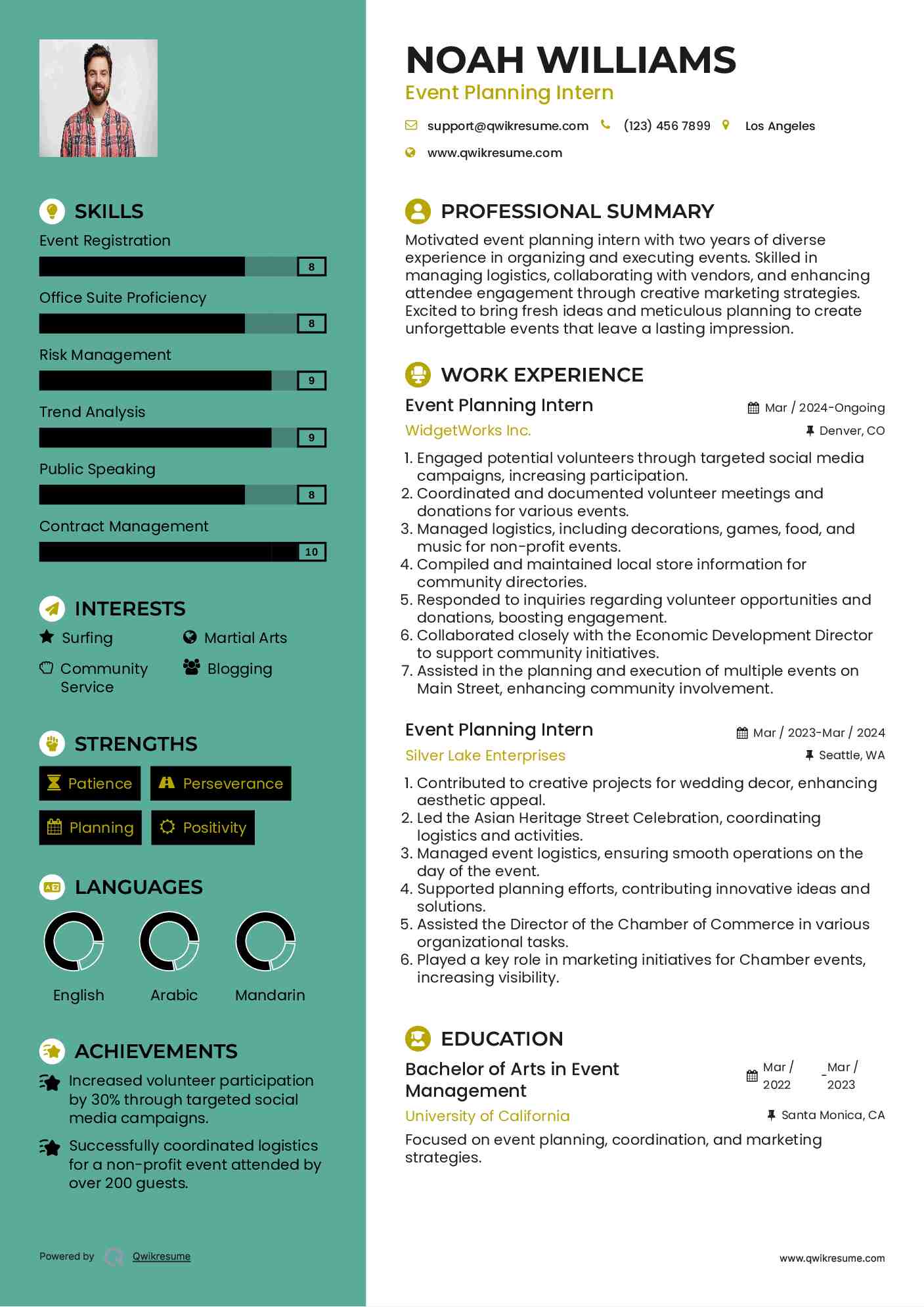 Event Planning Intern Resume Model