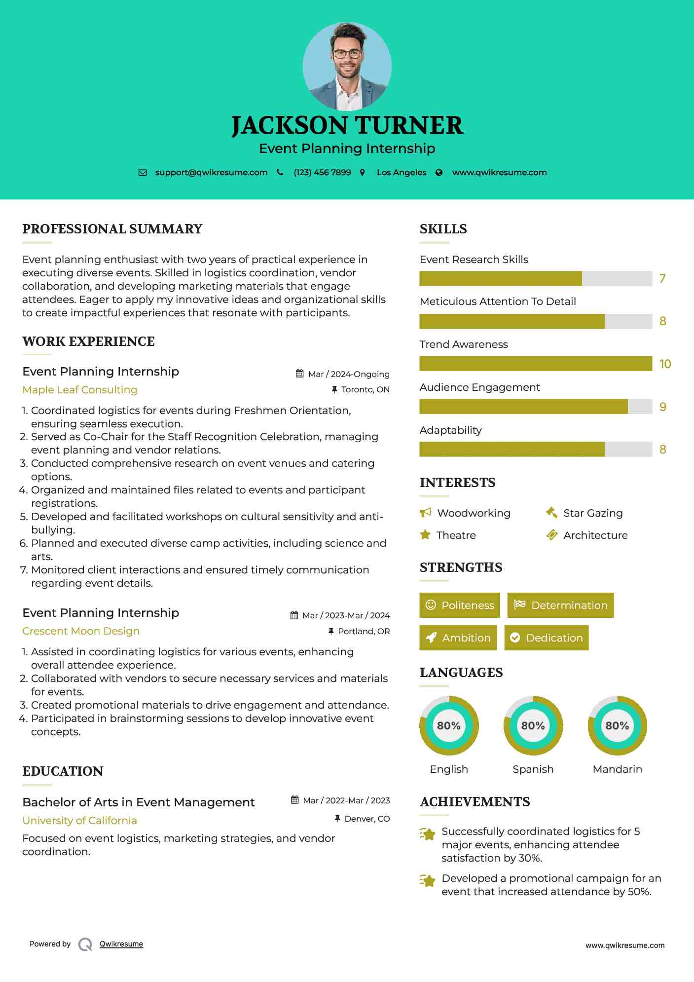 Event Planning Internship Resume Samples QwikResume