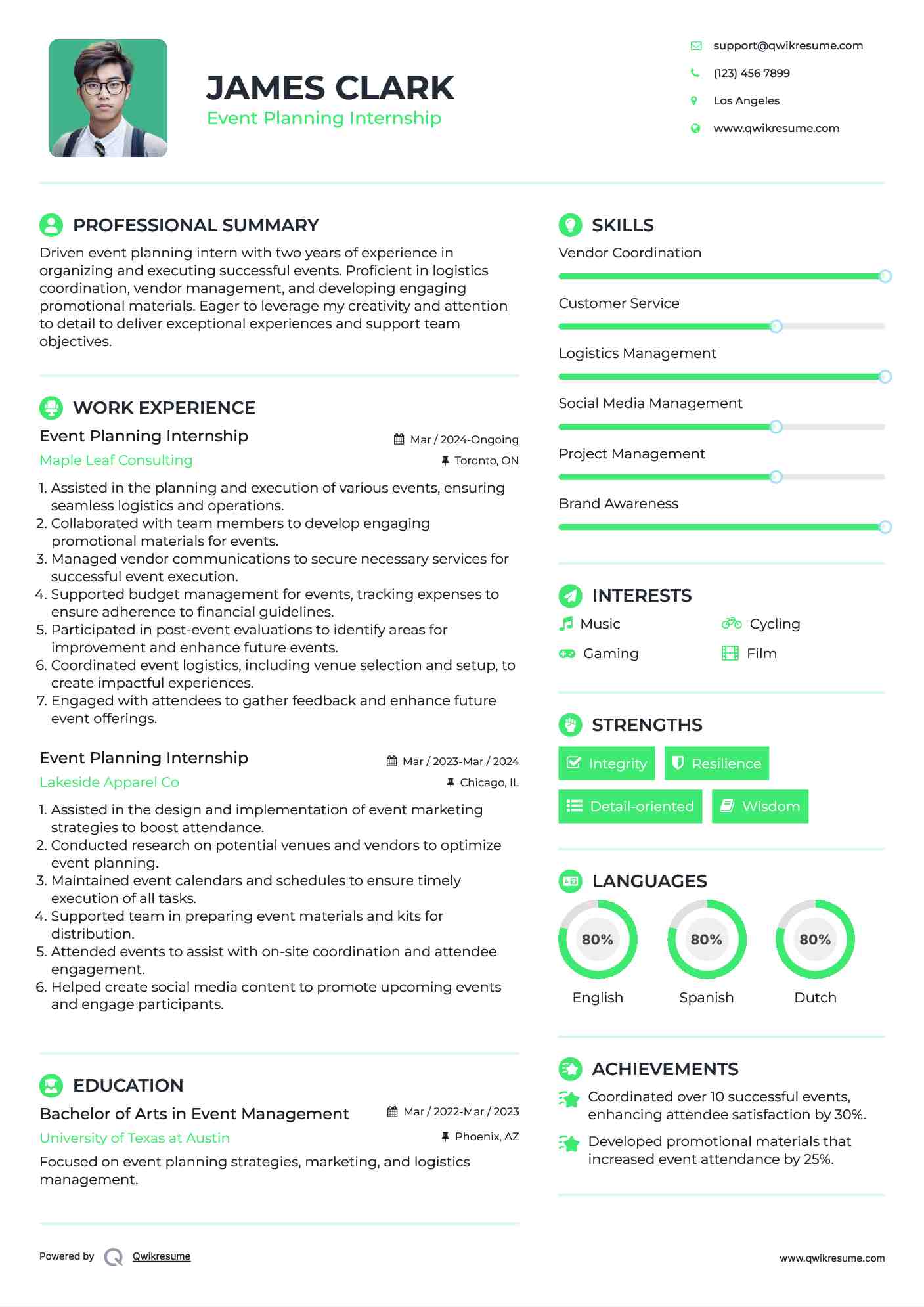 Event Planning Internship Resume Template