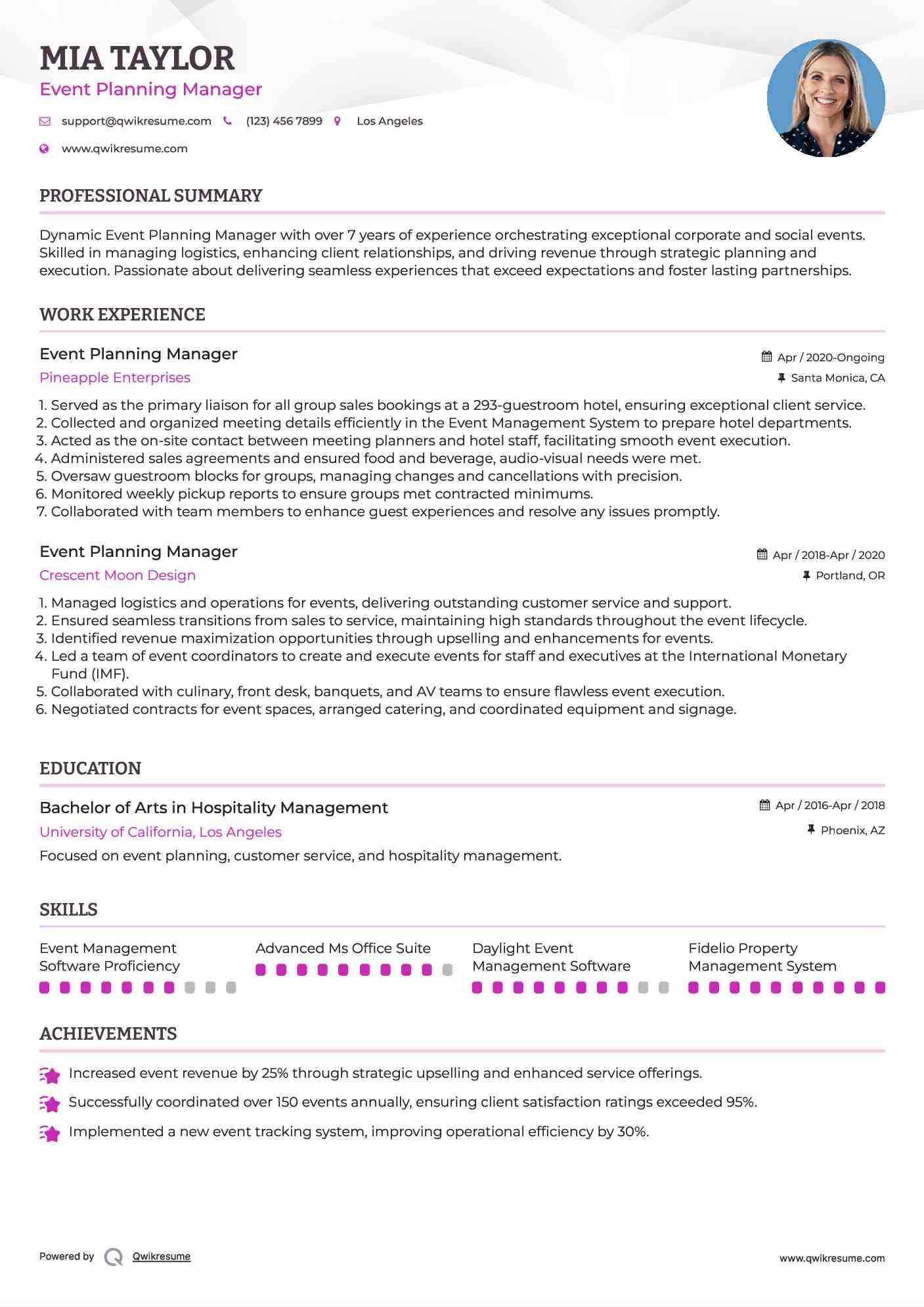 Event Planning Manager Resume Template