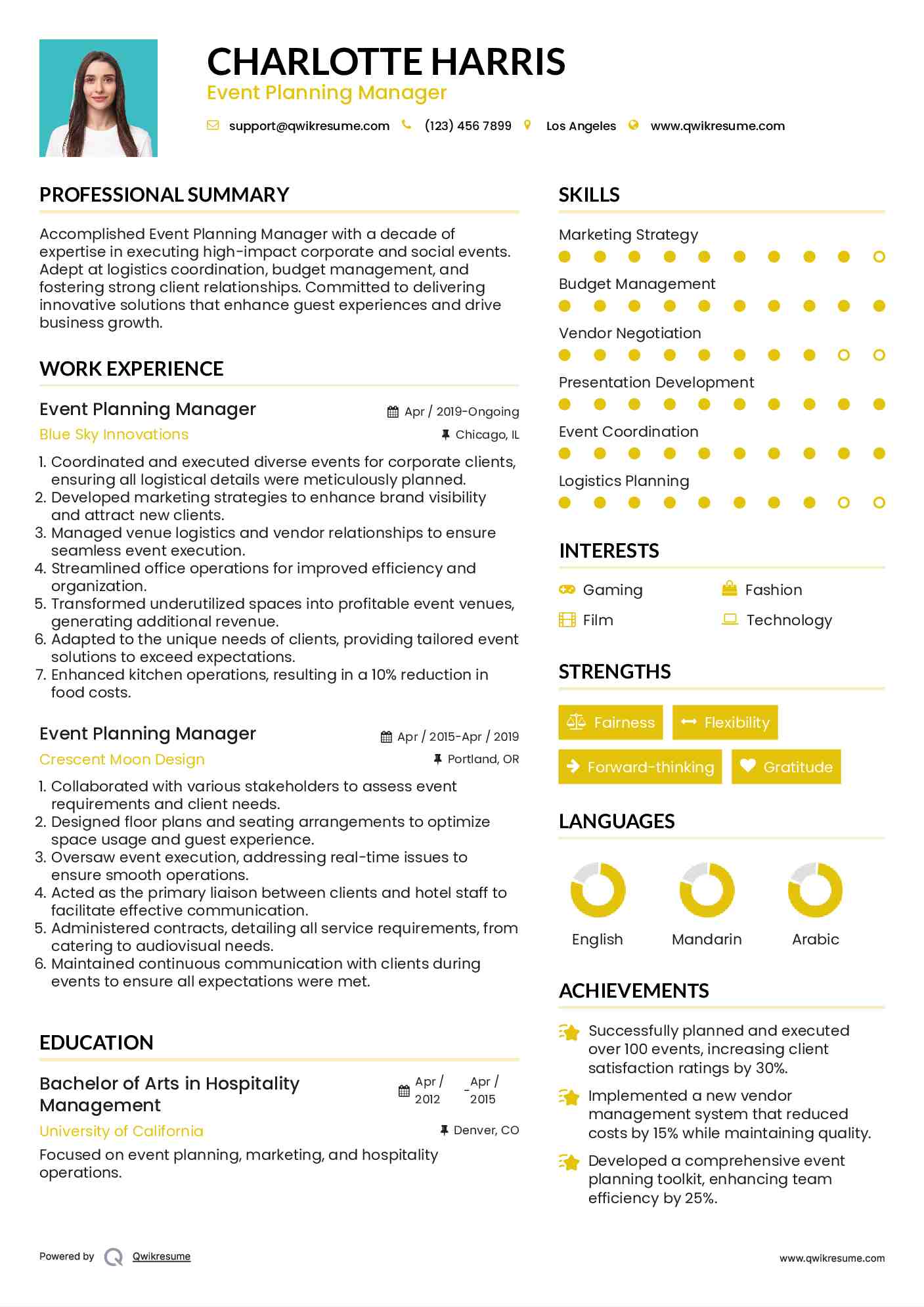 Event Planning Manager Resume Template