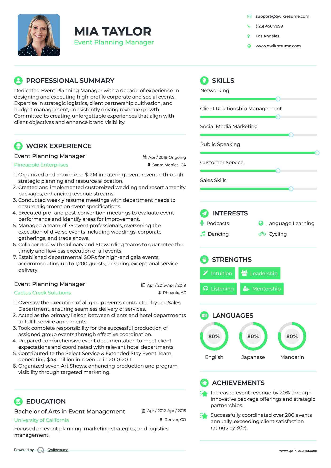 Event Planning Manager Resume Format