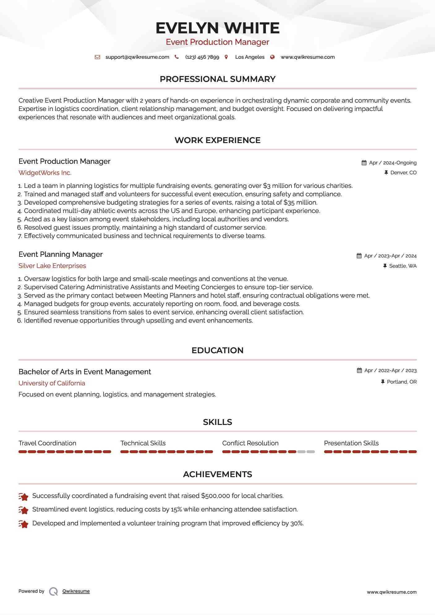 Event Production Manager Resume Template