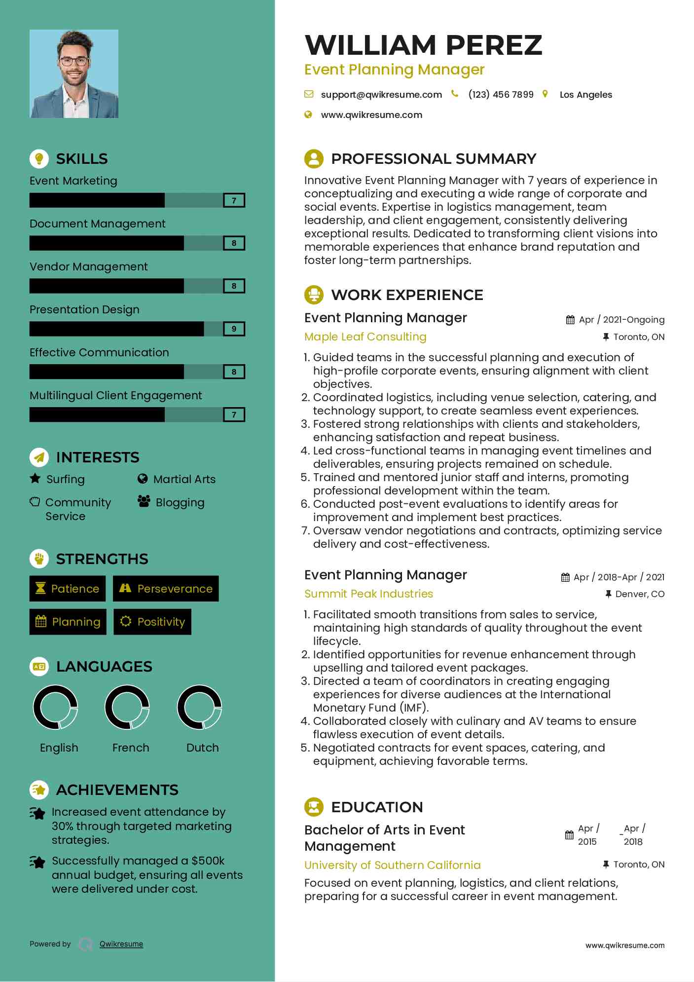 Event Planning Manager Resume Template
