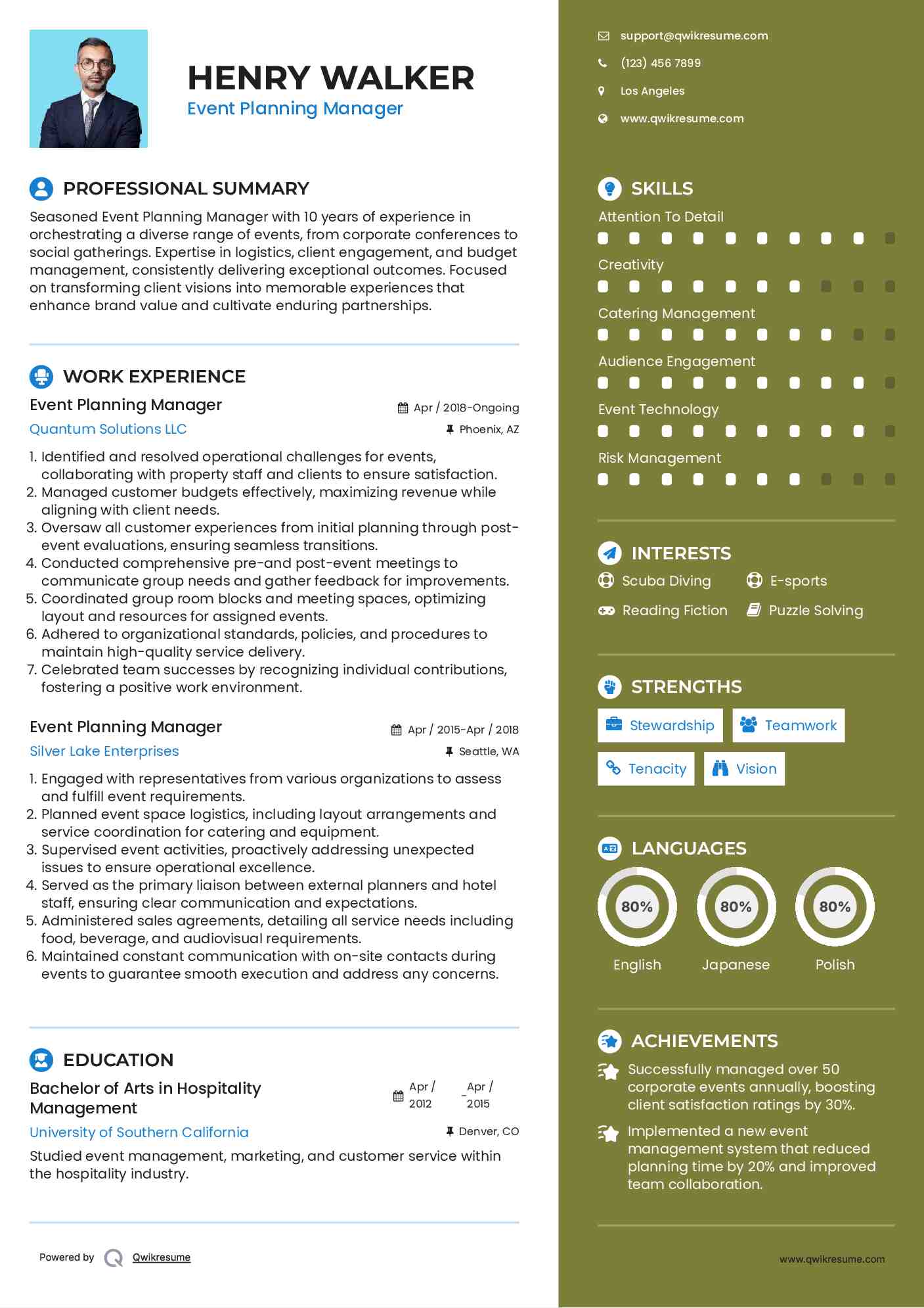 Event Planning Manager Resume Model