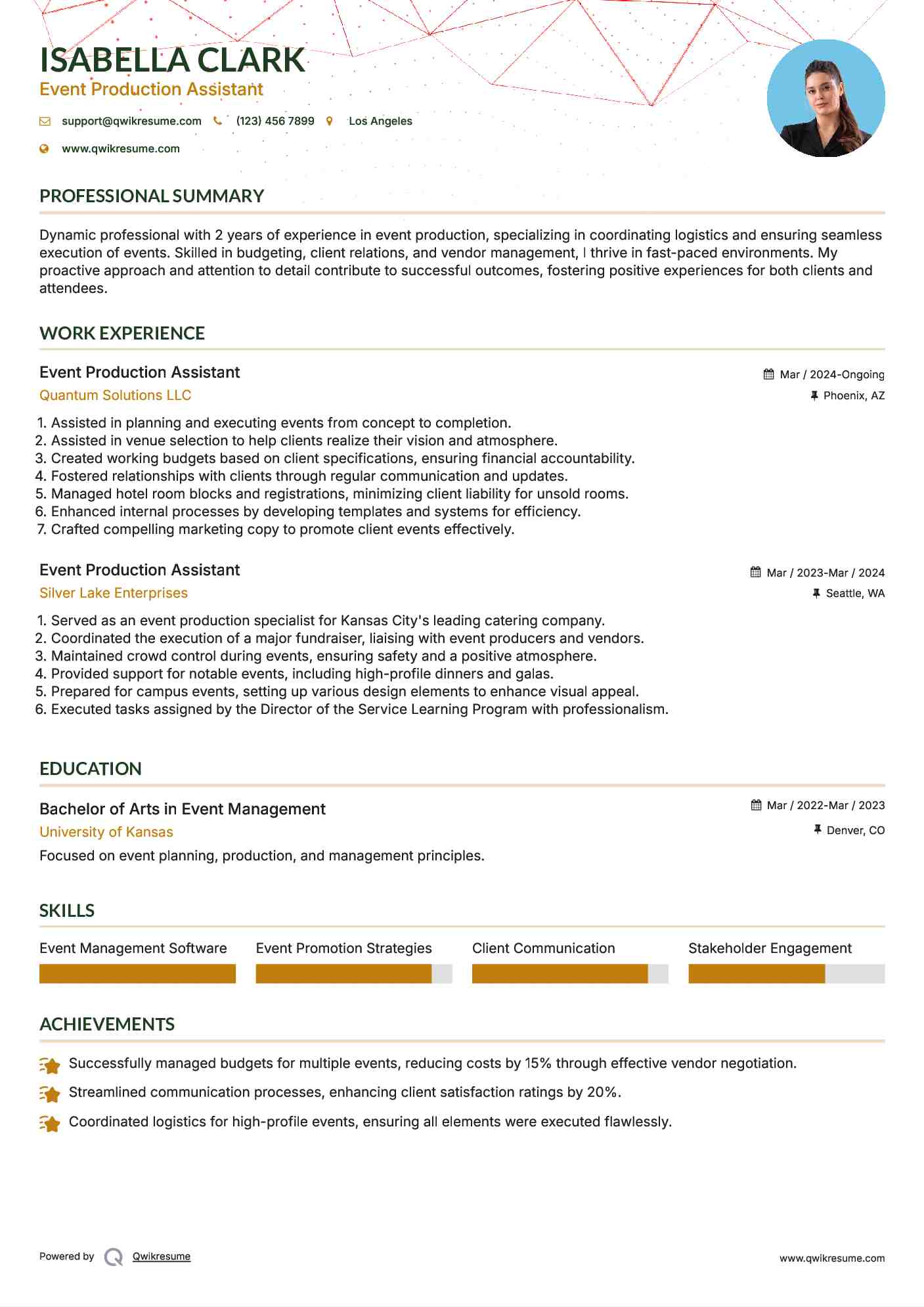 Event Production Assistant Resume Format