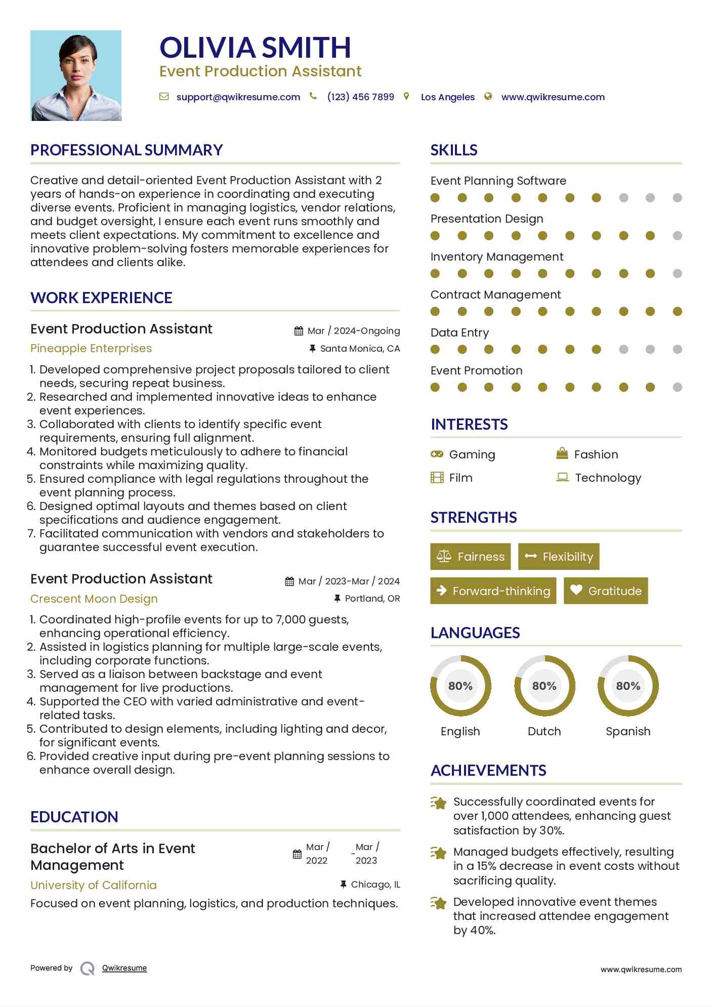 Event Production Assistant Resume Template