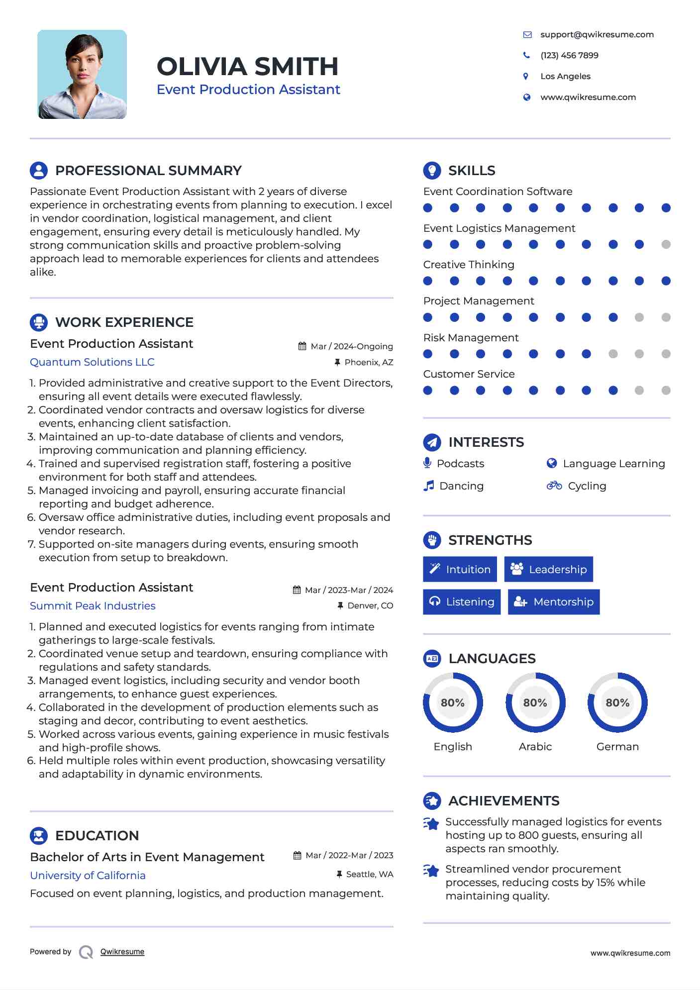 Event Production Assistant Resume Format